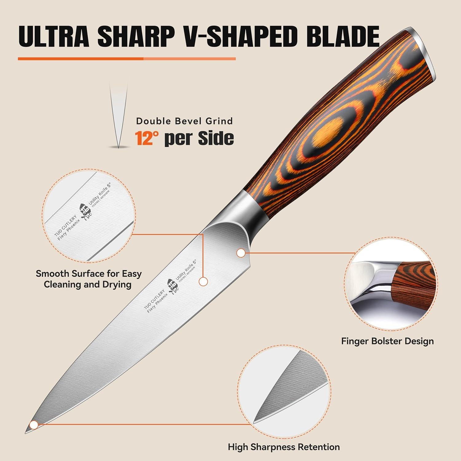 Cuchillo Utility TUO 12.7 cm Acero Inoxidable Pakkawood