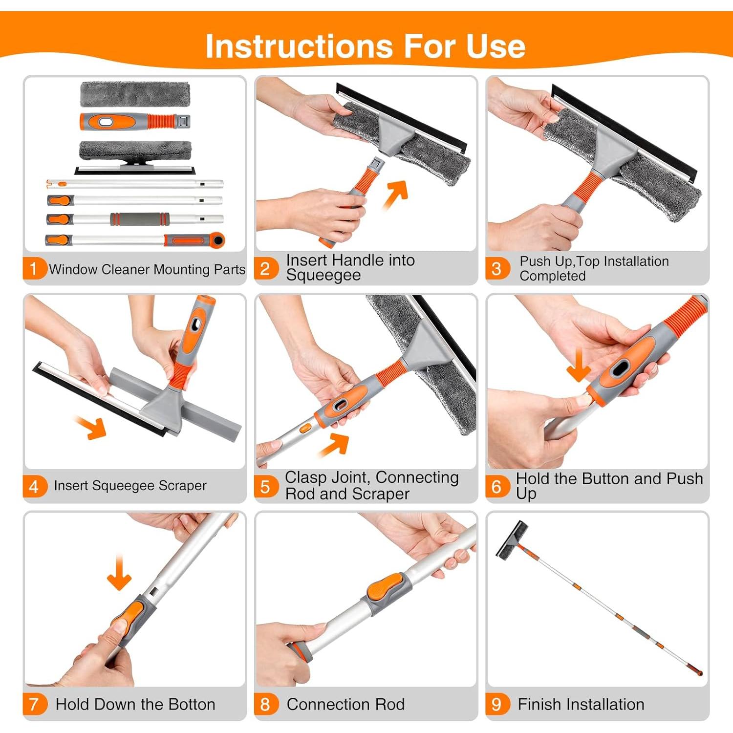 Limpiador de Ventanas 2-en-1 Lomida con Polo Telescópico 157 cm