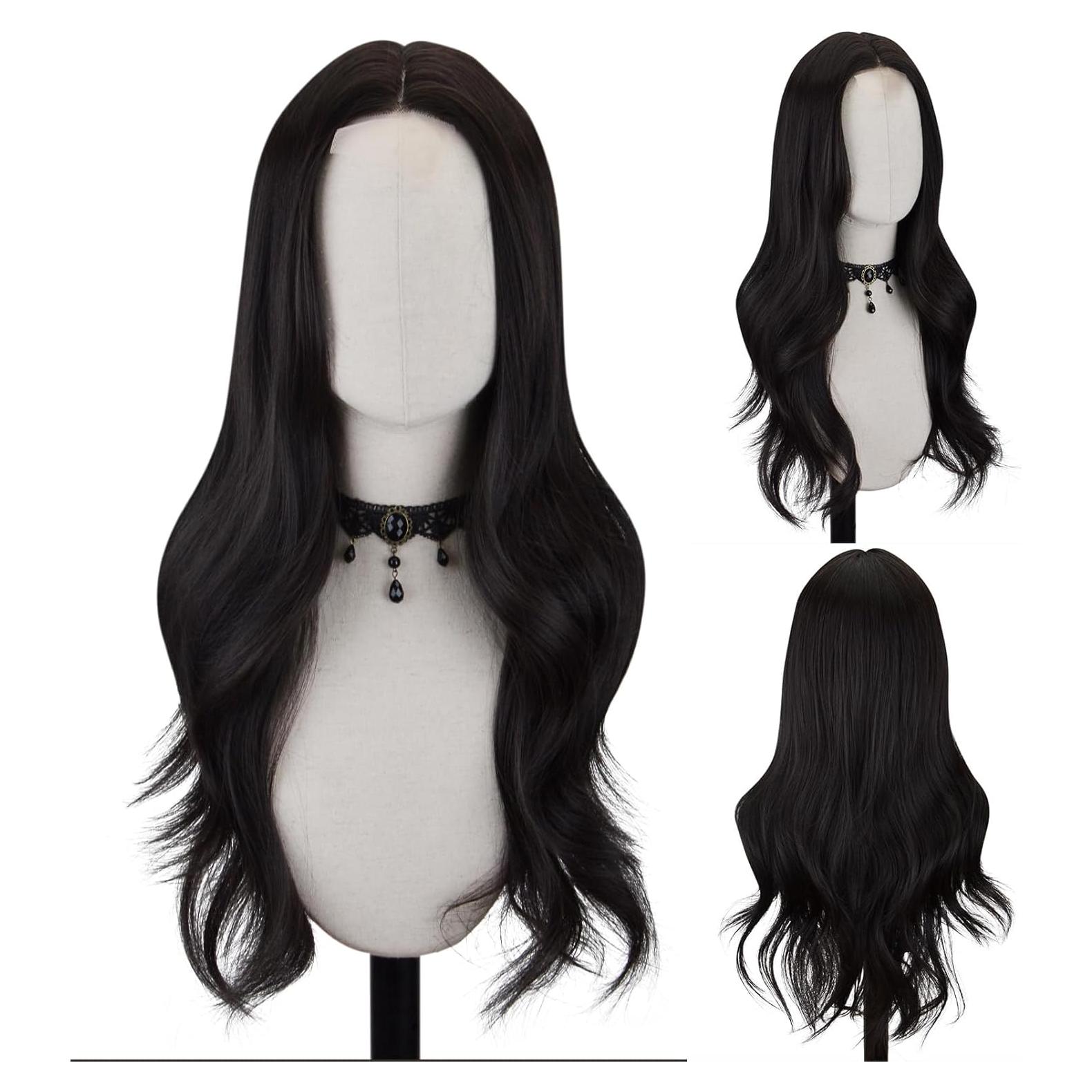 Peluca Larga Negra Ondulada FREE BEAUTY 66 cm Fibra Sintética