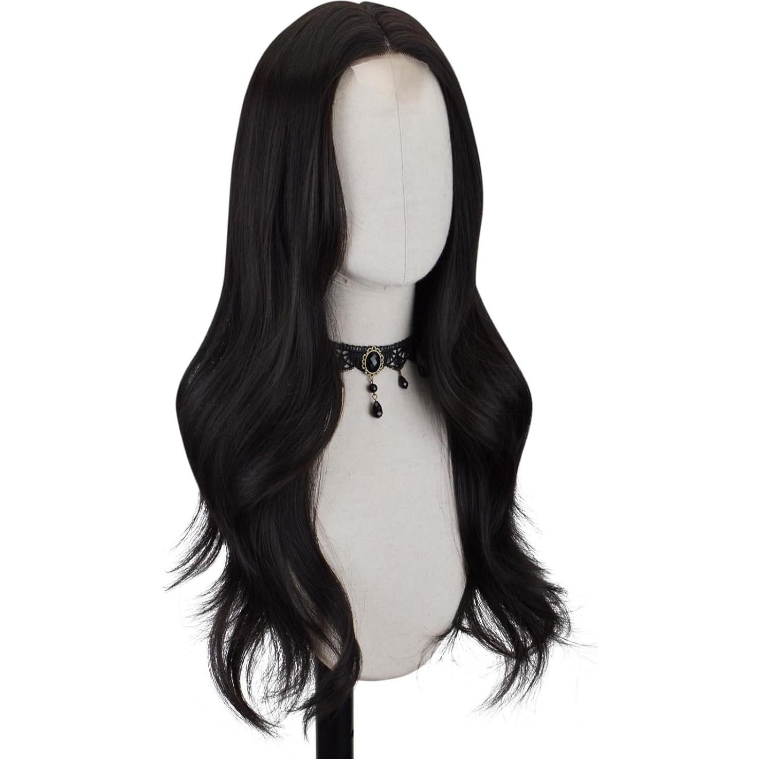 Peluca Larga Negra Ondulada FREE BEAUTY 66 cm Fibra Sintética