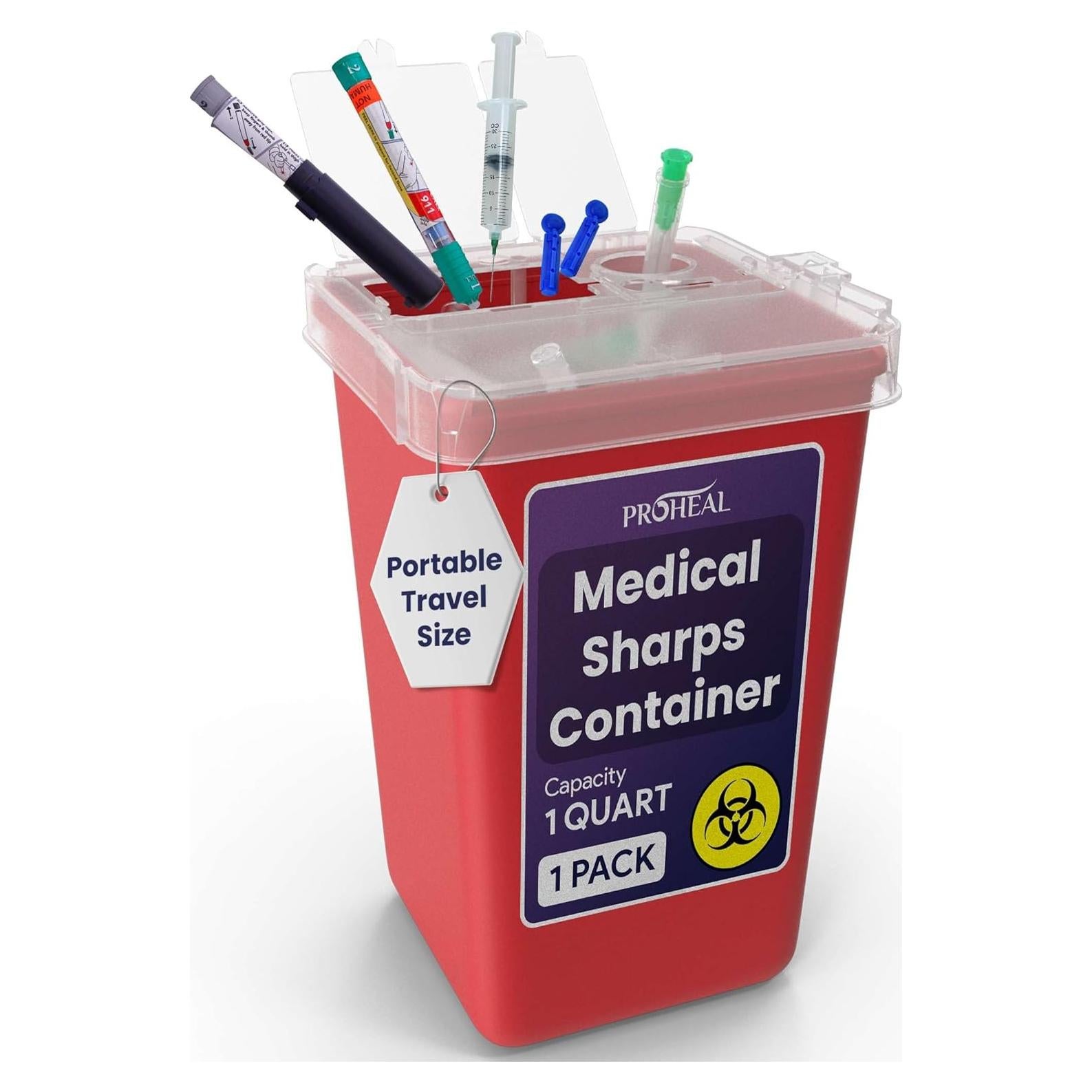 Contenedor de Desechos Cortantes ProHeal 1qt - Seguro y Portátil