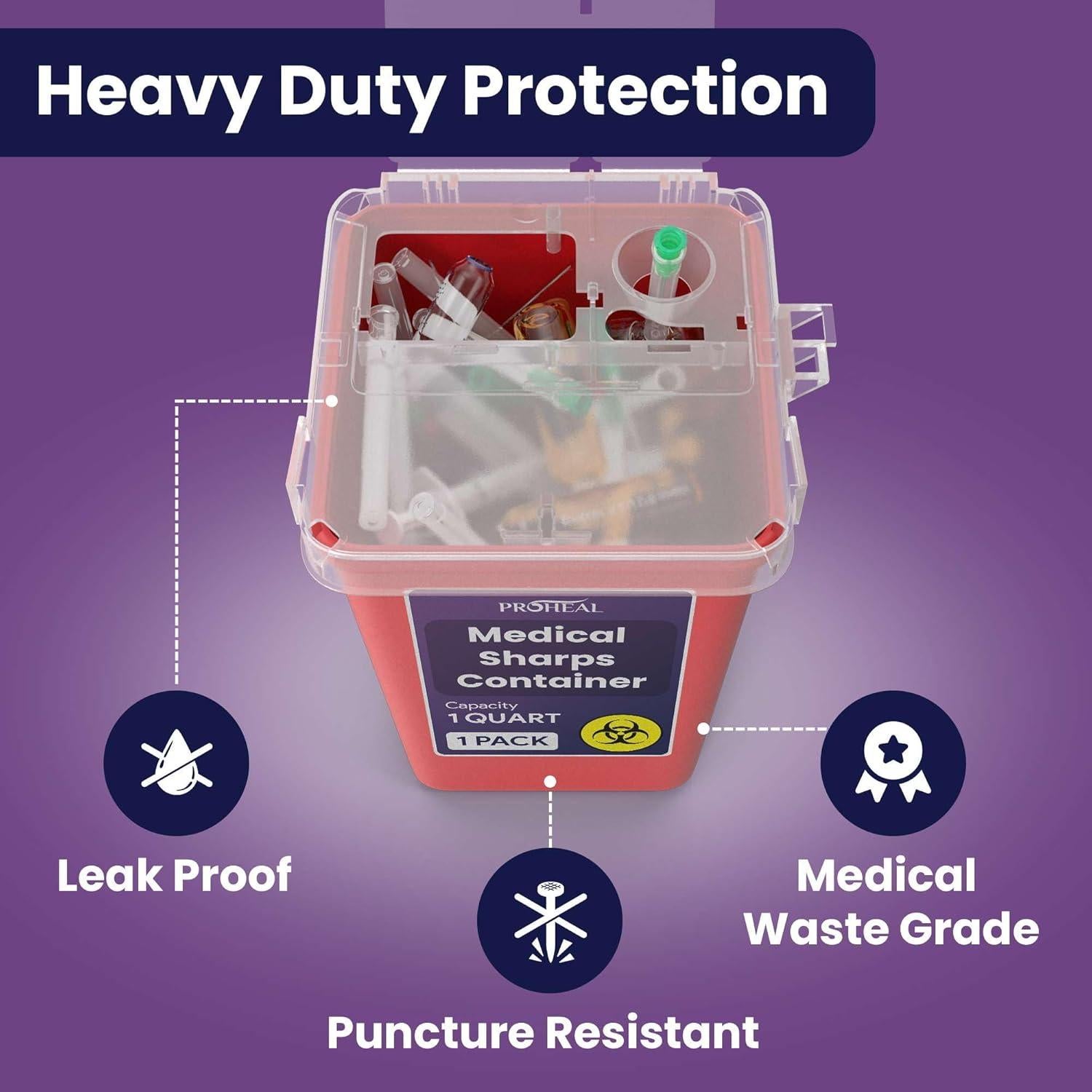 Contenedor de Desechos Cortantes ProHeal 1qt - Seguro y Portátil