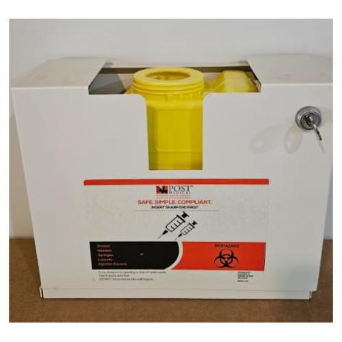 Paquete de Eliminación de Cuchillas Post Medical - Gabinete de Metal con 12 Contenedores de 3.78L