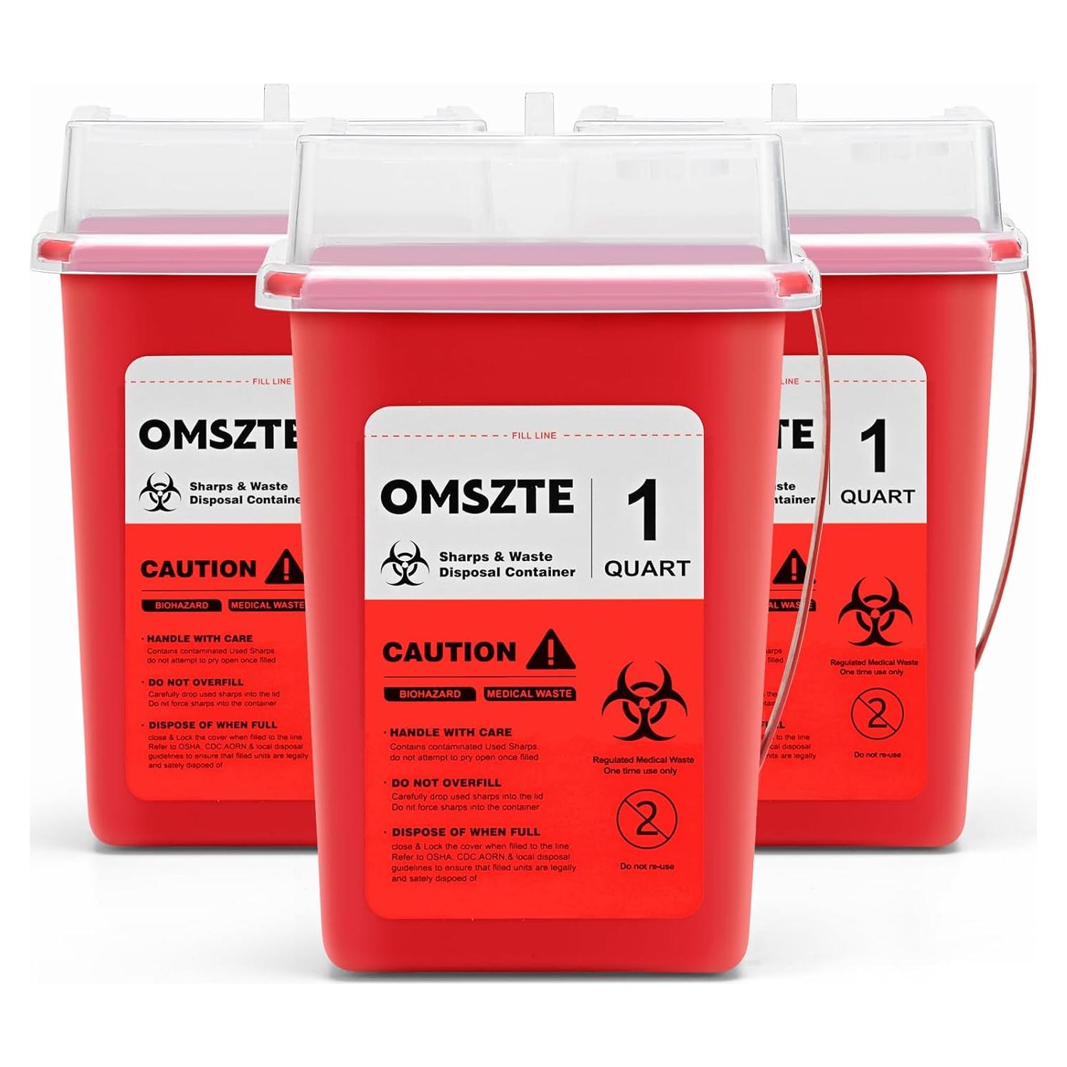 Contenedor de Desechos Cortantes Omszte 3 Pack 1 Cuarto Rojo