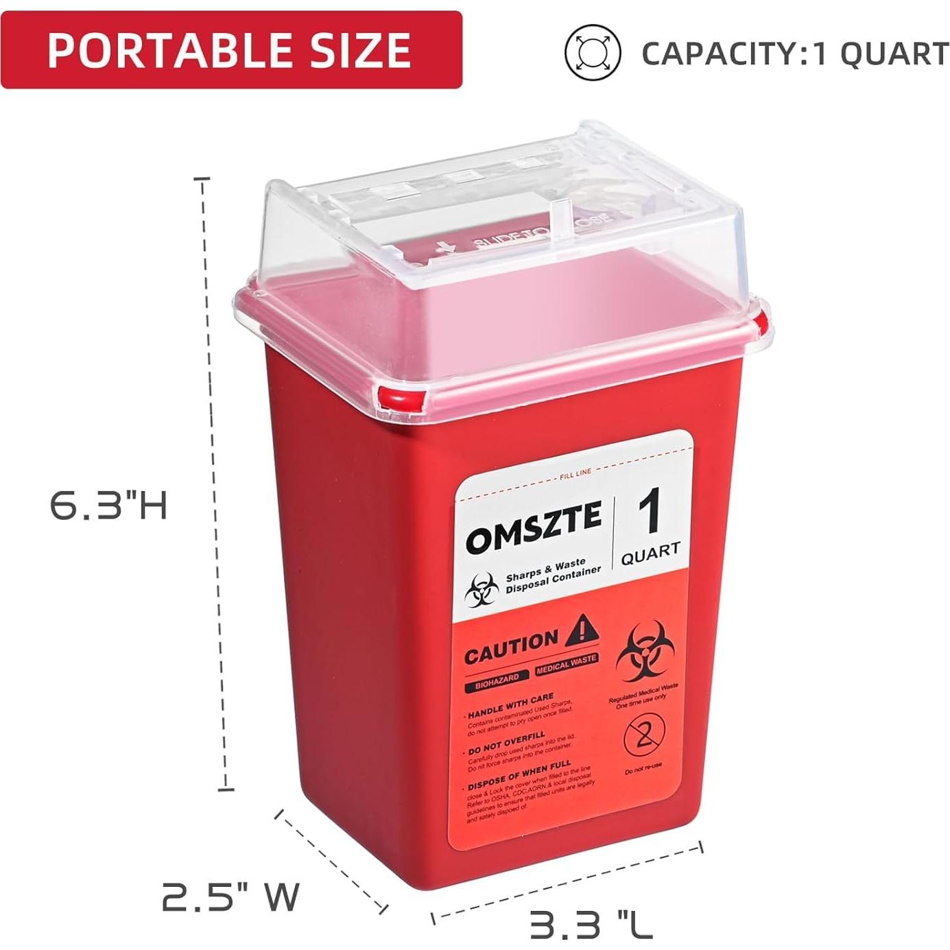 Contenedor de Desechos Cortantes Omszte 3 Pack 1 Cuarto Rojo