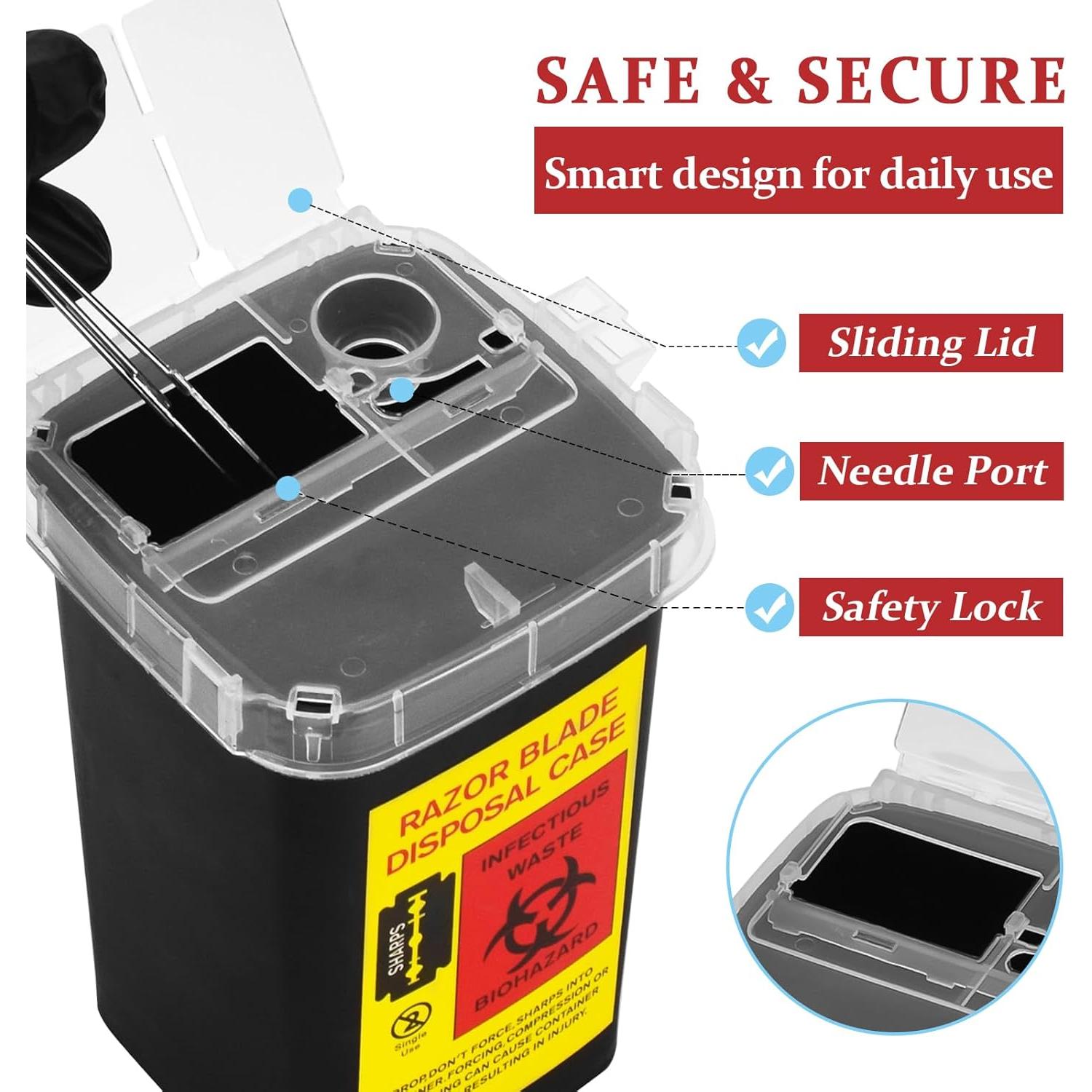 3 Contenedores de Desecho de Agujas BAMTTOO - Plástico Negro