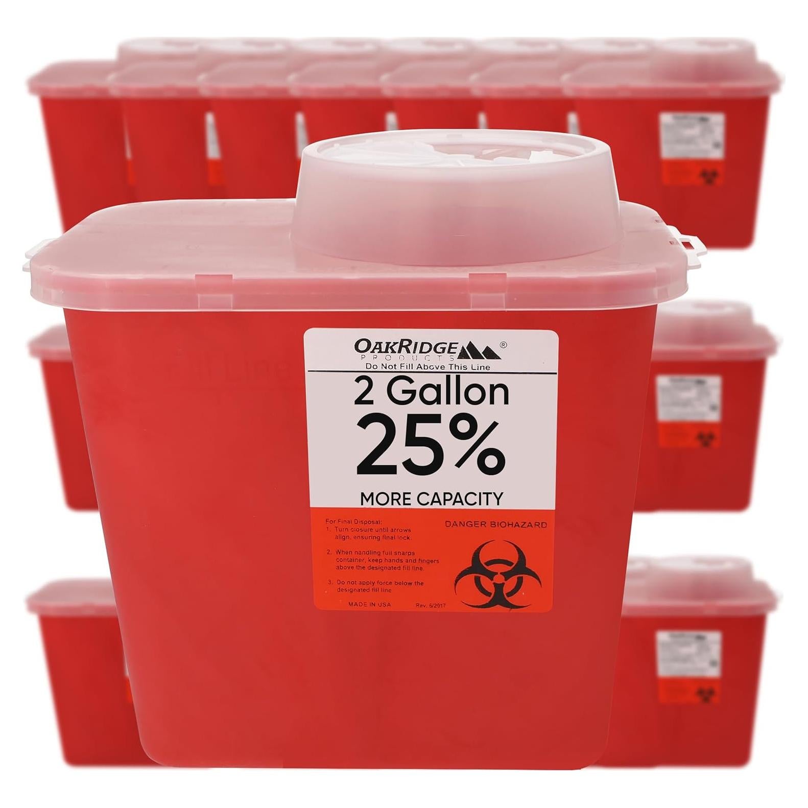 Contenedor de Puntas Oakridge 2 Galones - Paquete de 20 para Desechos Peligrosos