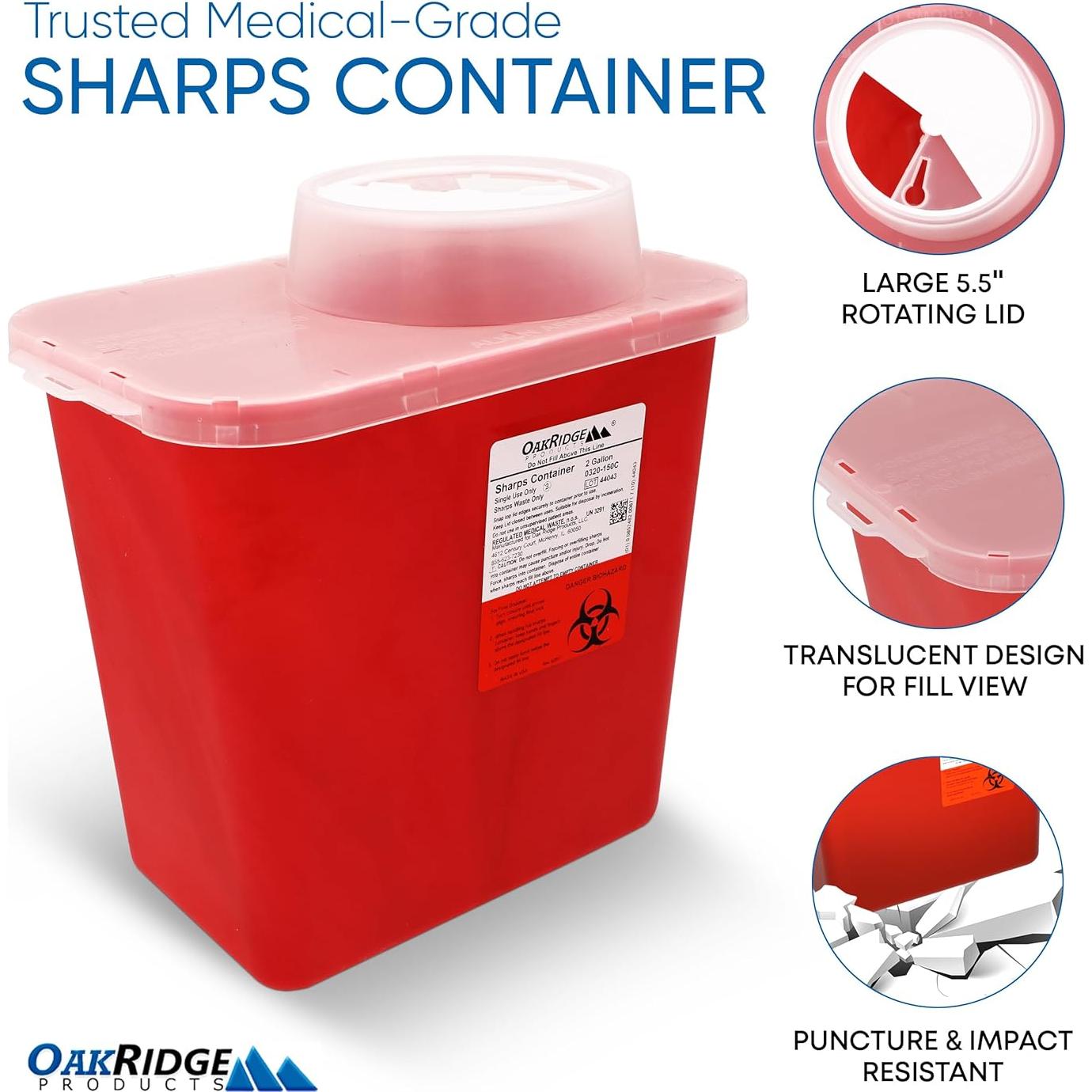 Contenedor de Puntas Oakridge 2 Galones - Paquete de 20 para Desechos Peligrosos