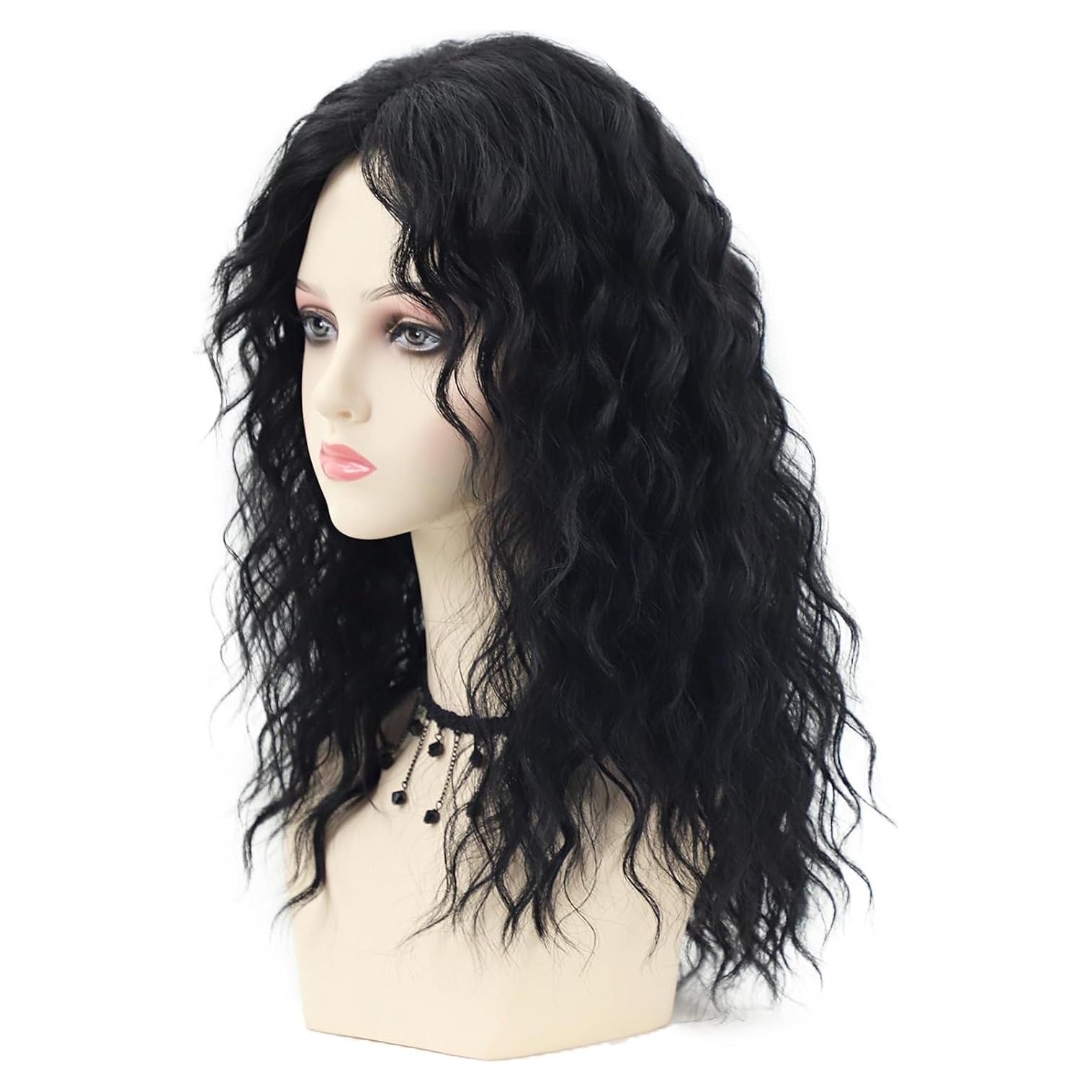 Peluca Larga Negra Rizada con Flequillo SEVENCOLORS 50.8cm