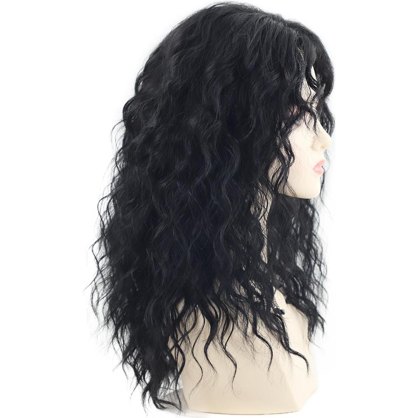 Peluca Larga Negra Rizada con Flequillo SEVENCOLORS 50.8cm