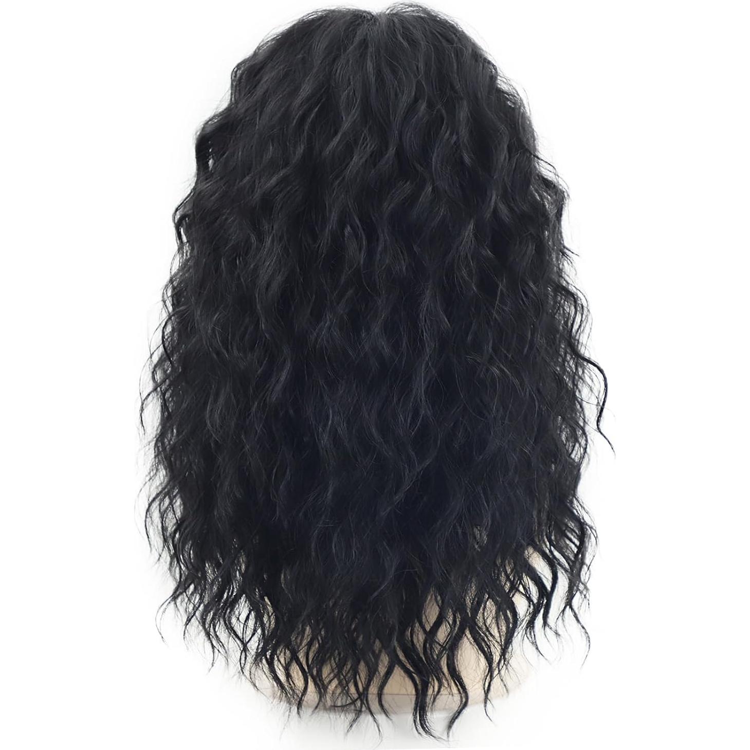 Peluca Larga Negra Rizada con Flequillo SEVENCOLORS 50.8cm