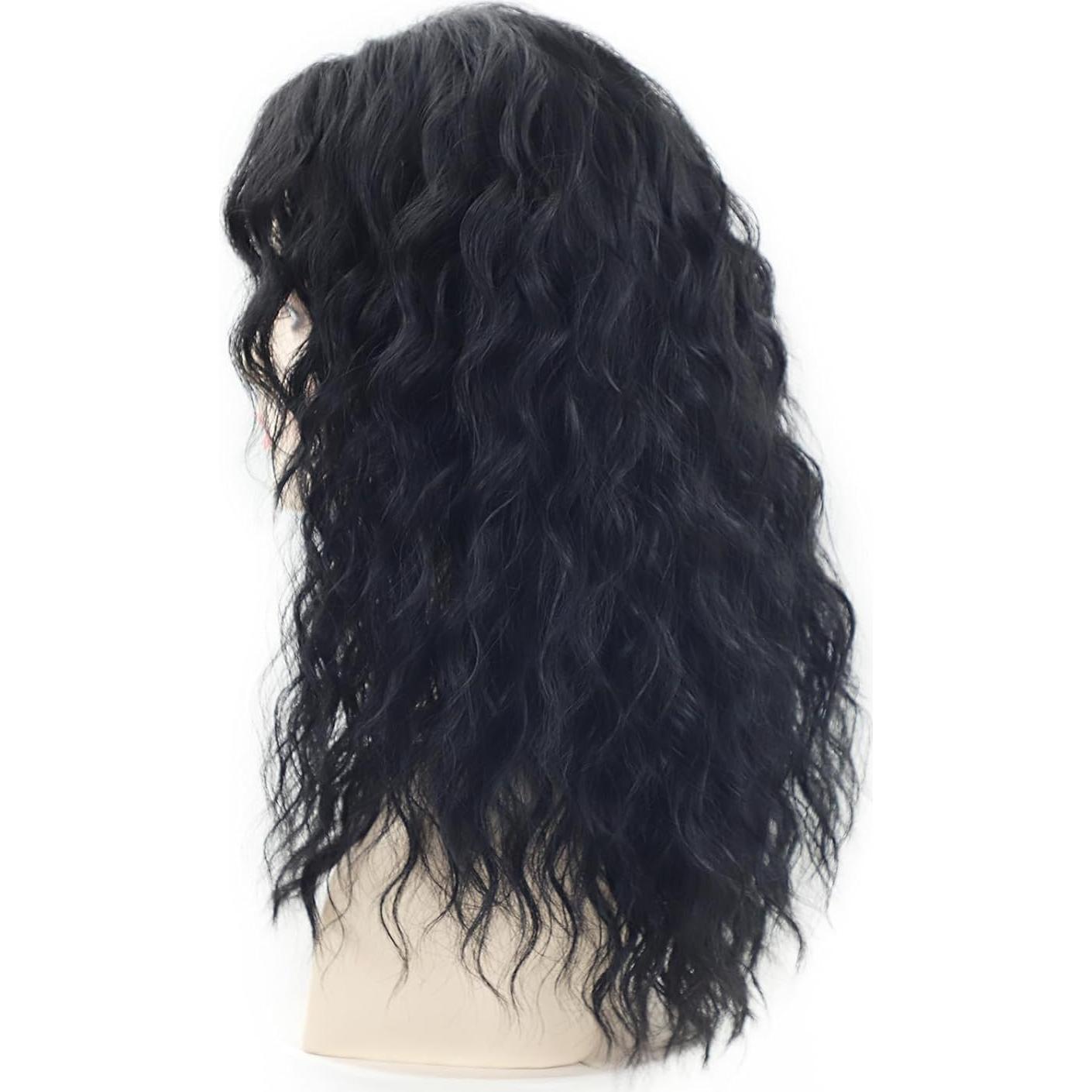 Peluca Larga Negra Rizada con Flequillo SEVENCOLORS 50.8cm