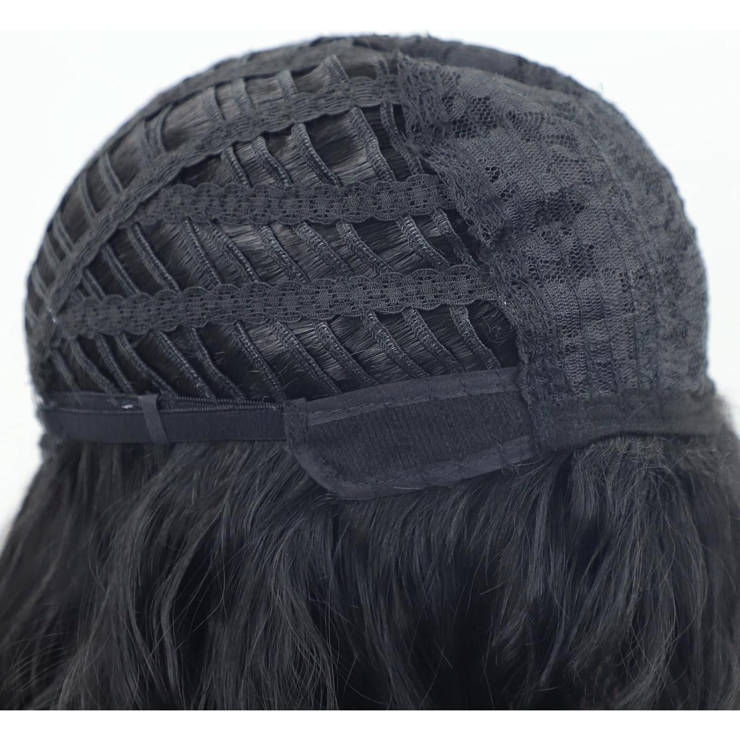 Peluca Larga Negra Rizada con Flequillo SEVENCOLORS 50.8cm