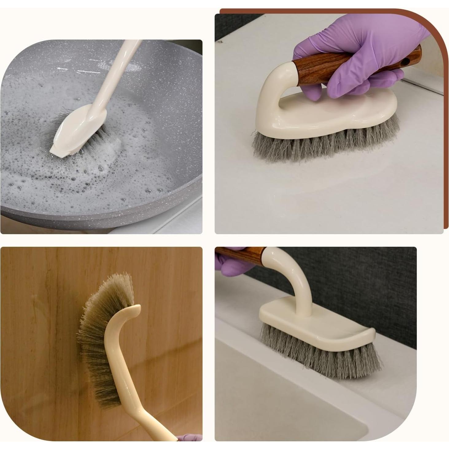 Juego de 4 Cepillos de Limpieza FAMILIA CEPILLO con Mangos de Madera