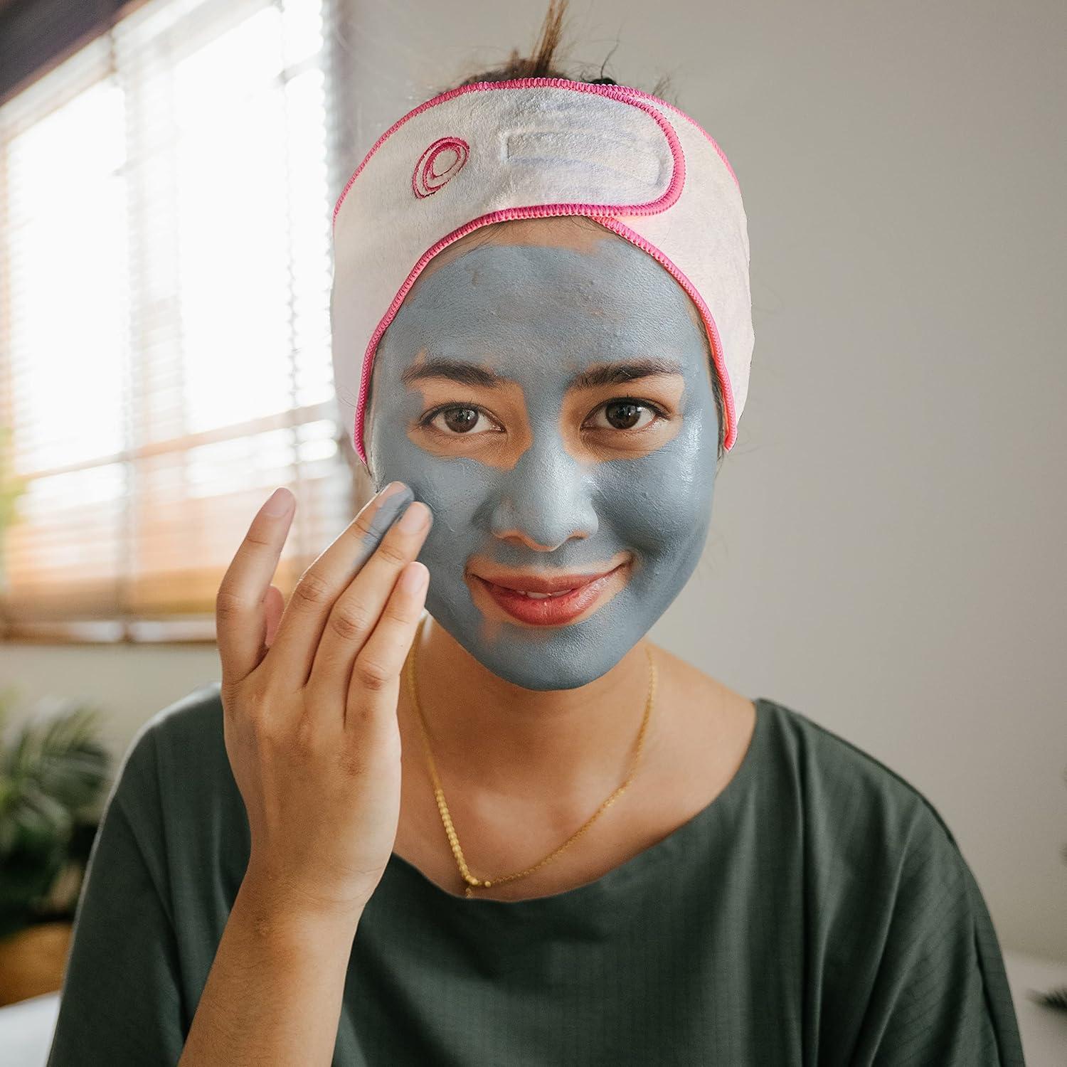 Paquete de 5 diademas de spa Posh | Microfibra elástica | Blanco con borde rosa