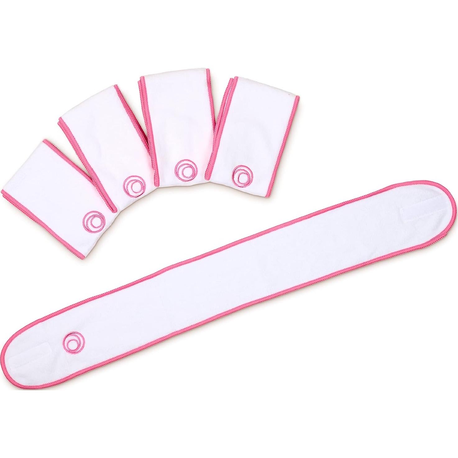 Paquete de 5 diademas de spa Posh | Microfibra elástica | Blanco con borde rosa