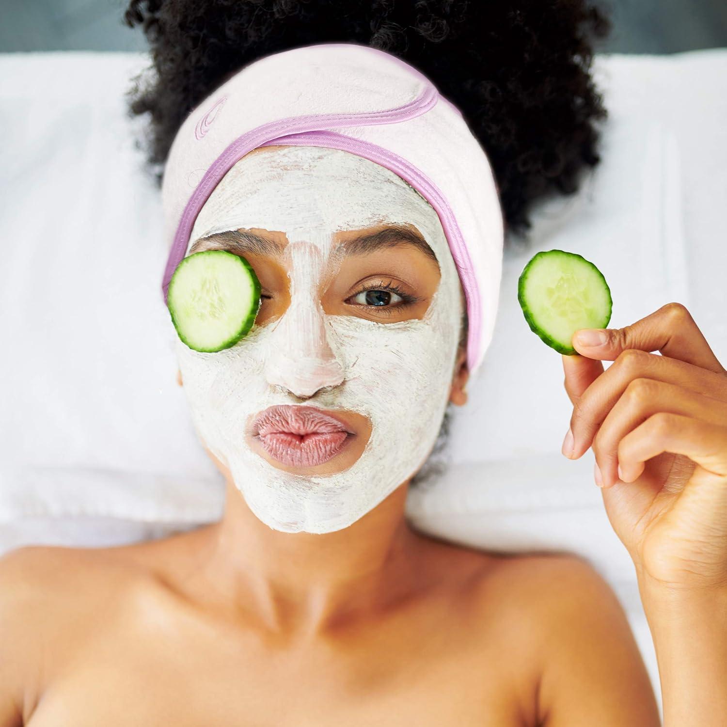 Paquete de 5 diademas de spa Posh | Microfibra elástica | Blanco con borde rosa