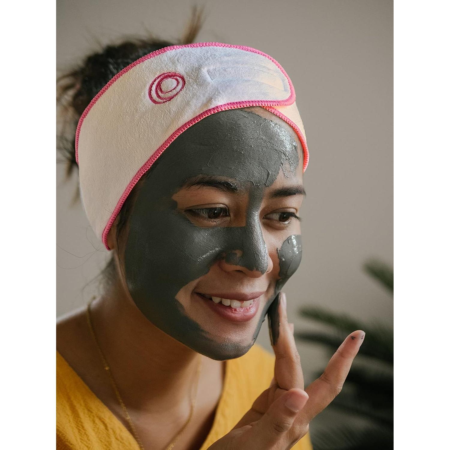 Paquete de 5 diademas de spa Posh | Microfibra elástica | Blanco con borde rosa