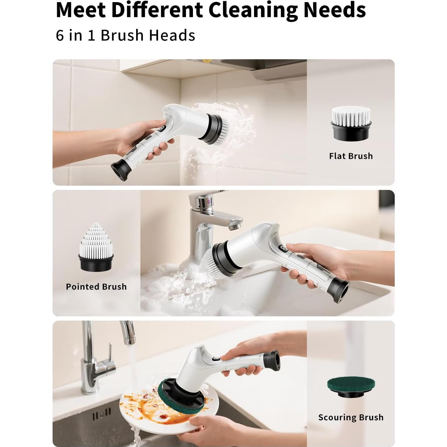 Cepillo de Limpieza Eléctrico KELAWE Inalámbrico 6 Cabezas 3 Velocidades