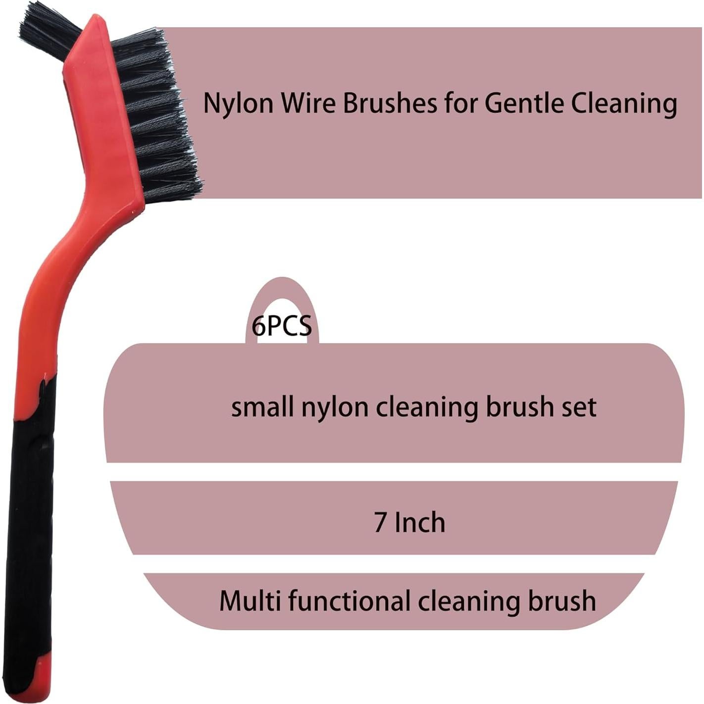 Paquete de 6 Cepillos de Nylon Ergonómicos para Limpieza