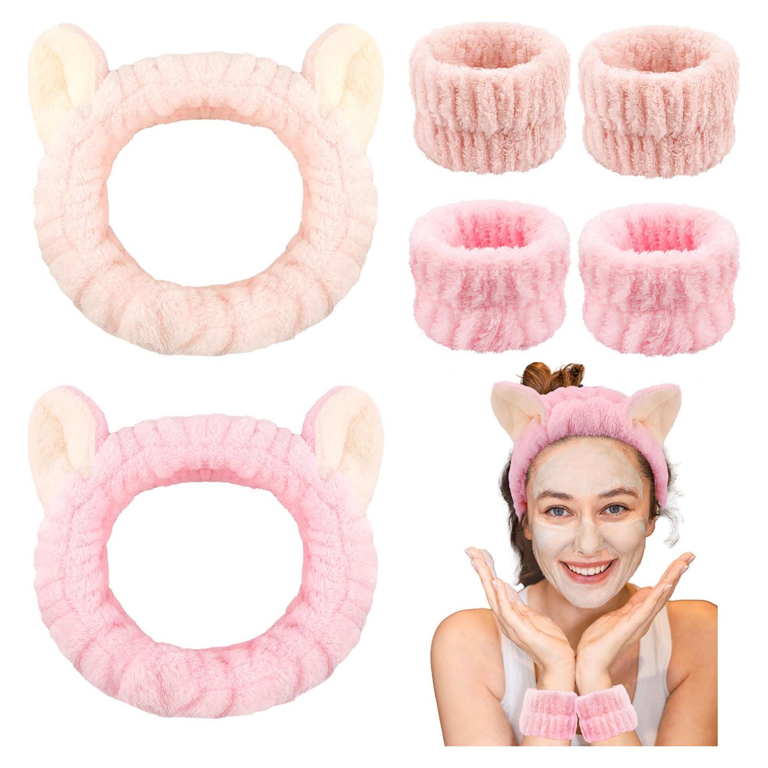 Conjunto Diadema y Pulsera Spa Atoden con Orejas de Gato Rosa