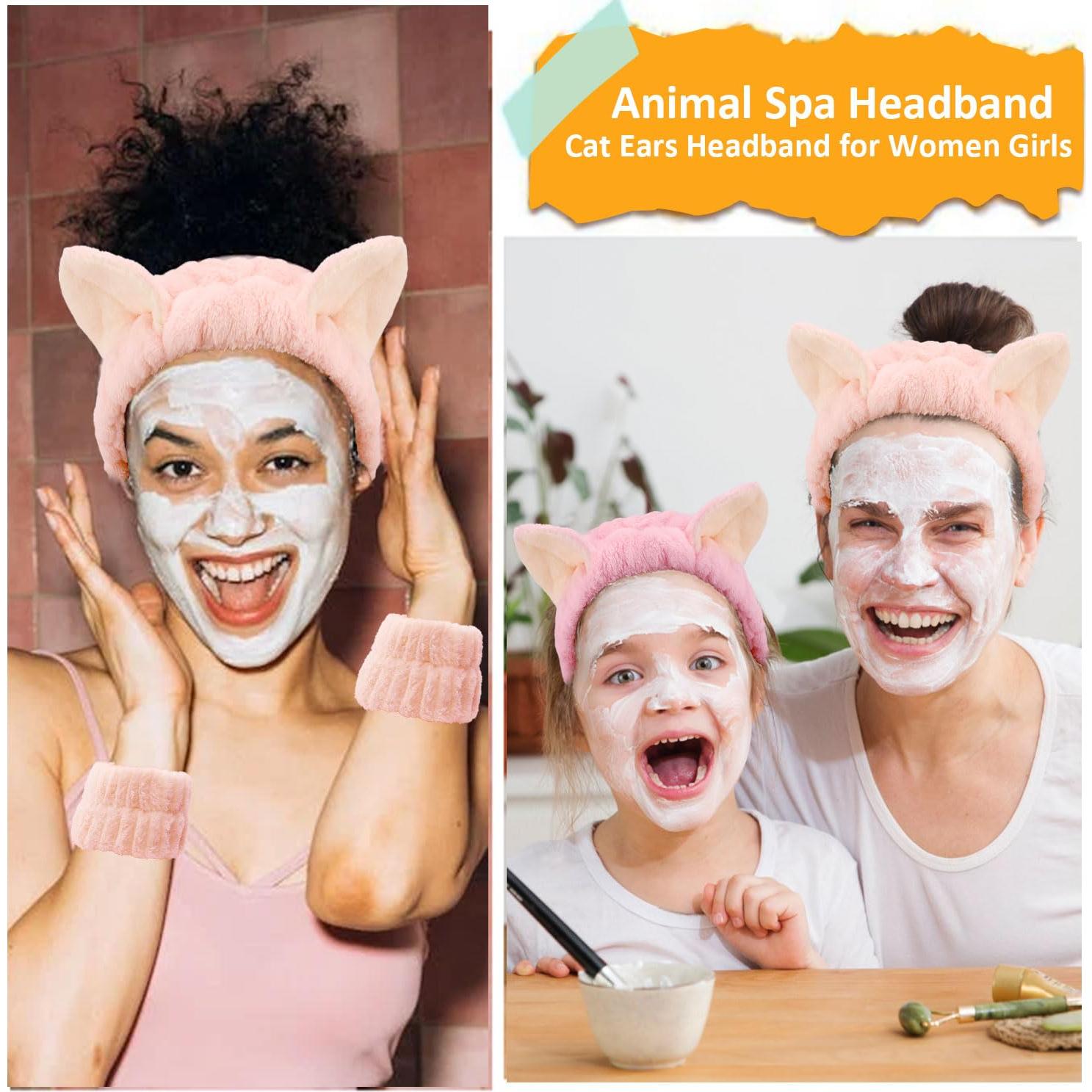 Conjunto Diadema y Pulsera Spa Atoden con Orejas de Gato Rosa