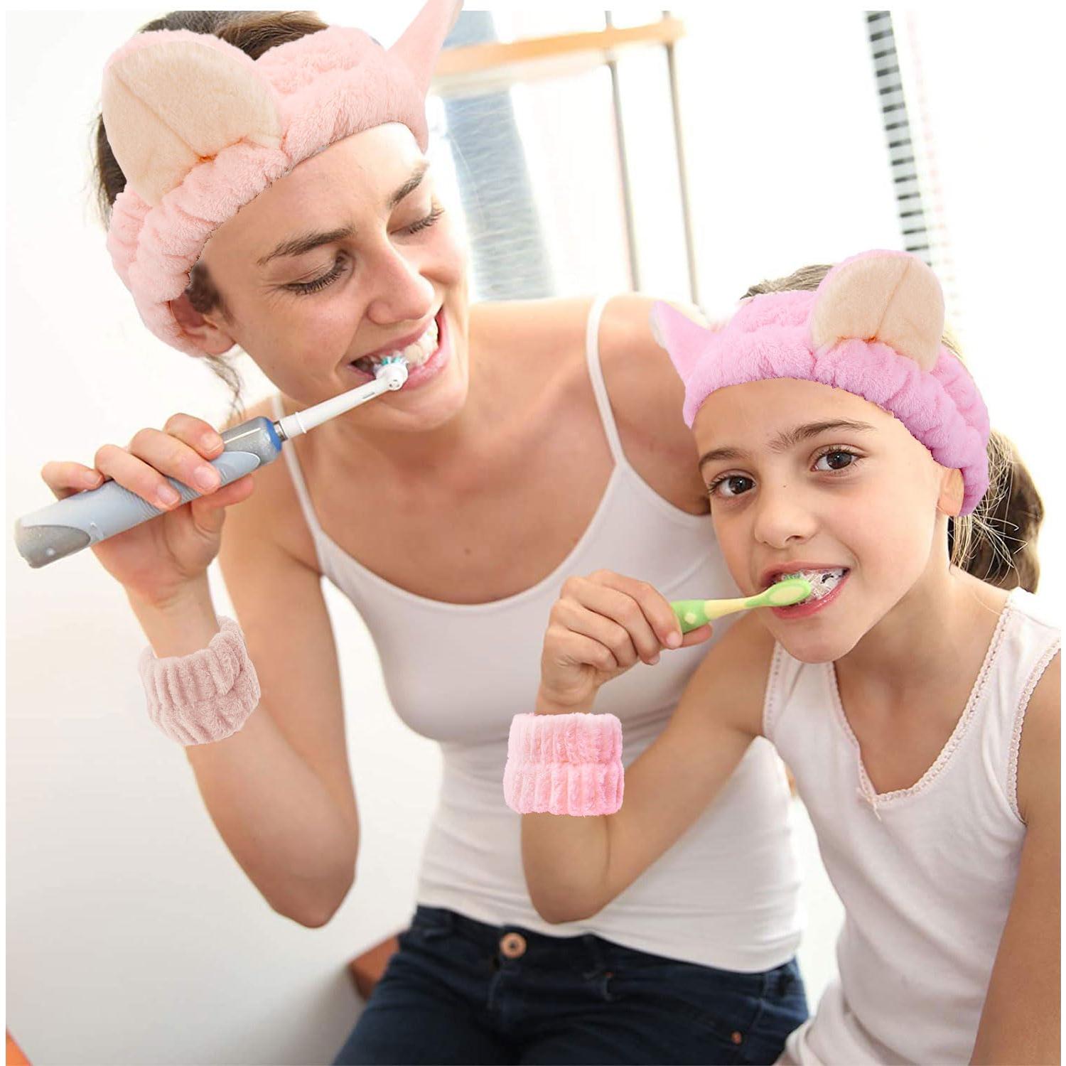 Conjunto Diadema y Pulsera Spa Atoden con Orejas de Gato Rosa