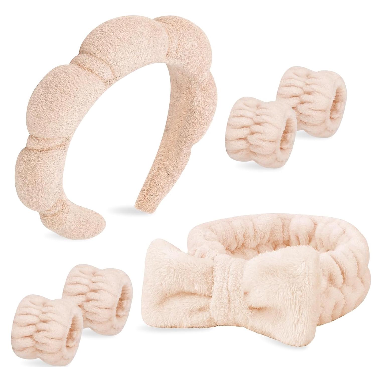 Chanaco 6 Piezas Banda de Spa y Muñequera Microfibra Caqui