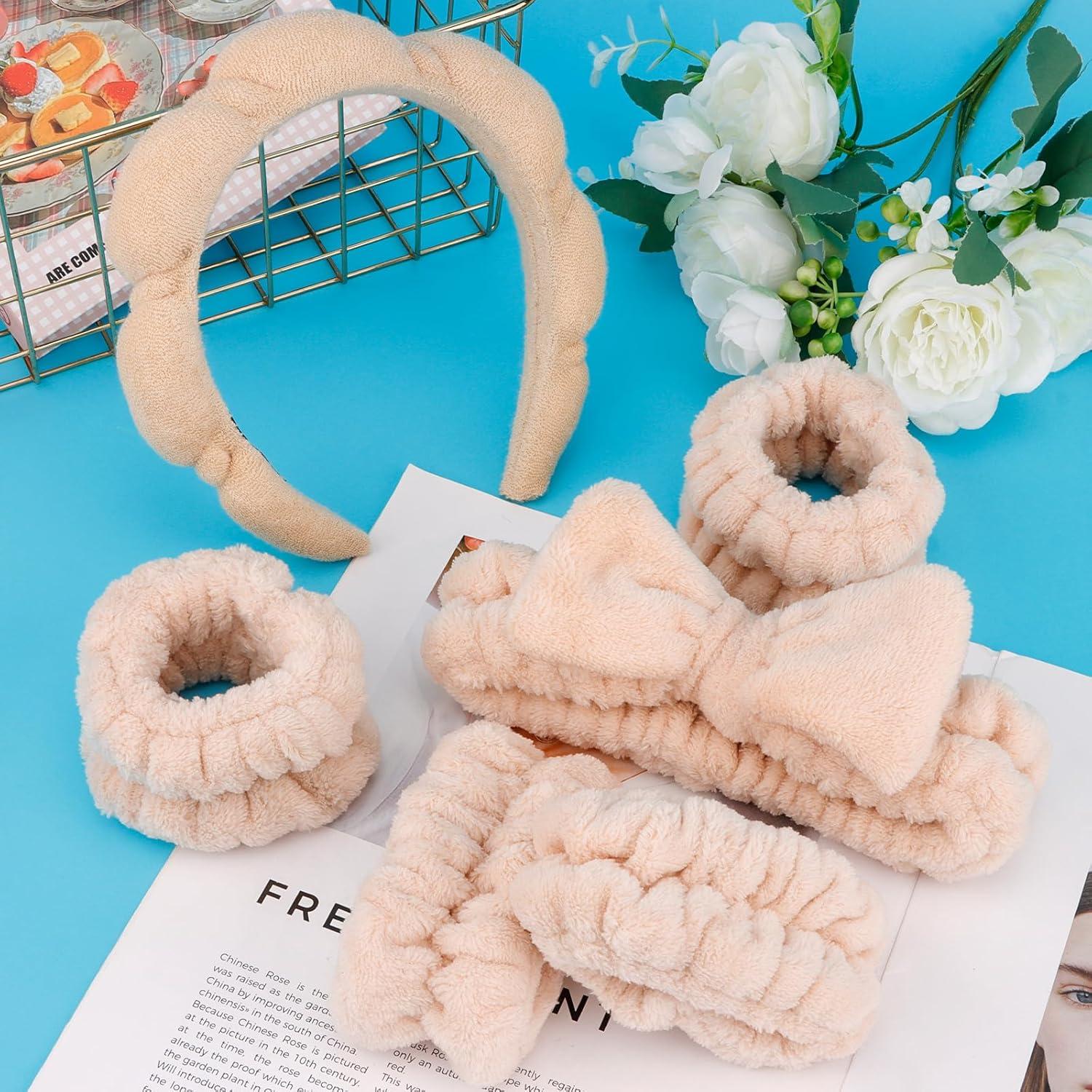 Chanaco 6 Piezas Banda de Spa y Muñequera Microfibra Caqui