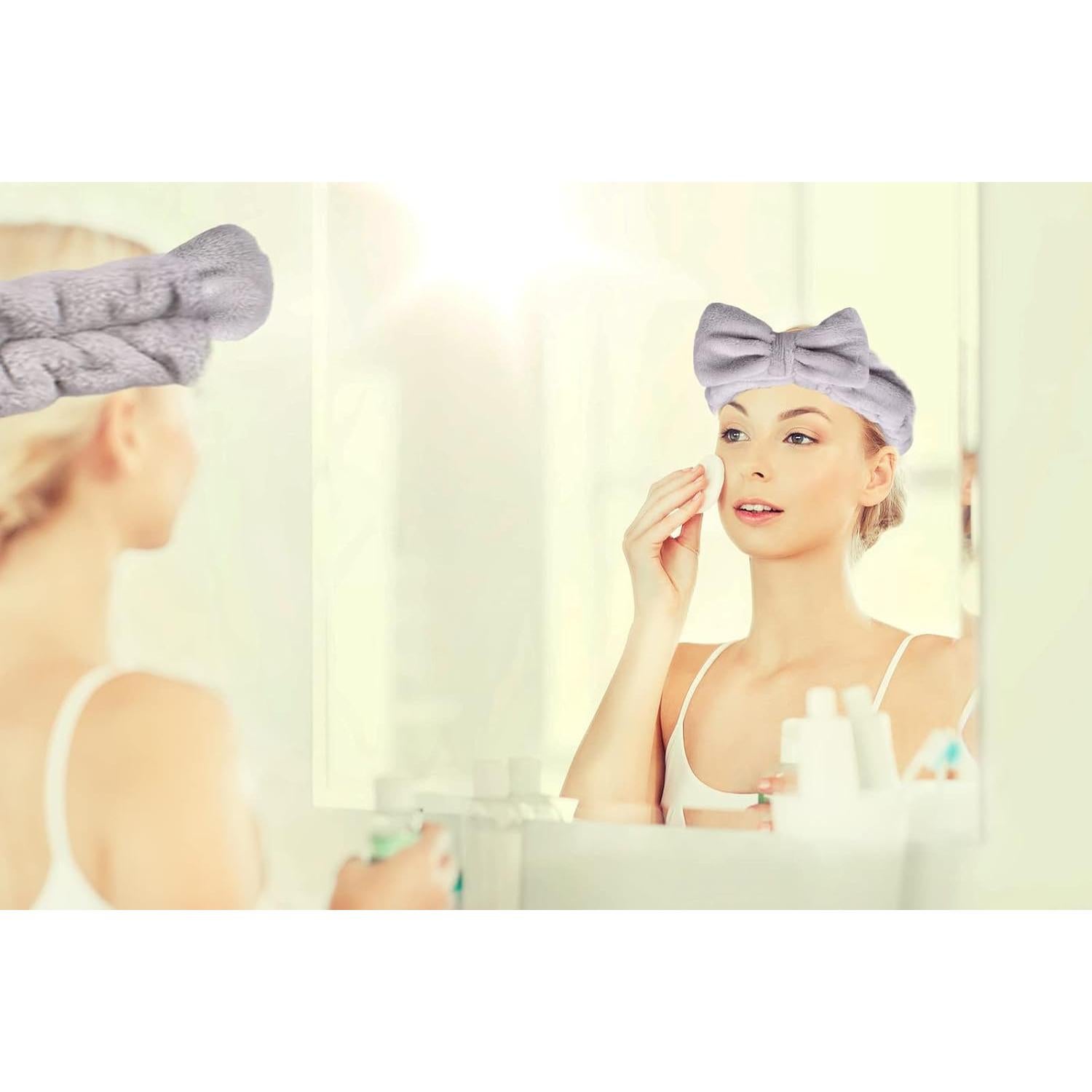 Diadema de Spa Gris Genérico con Lazo para Maquillaje