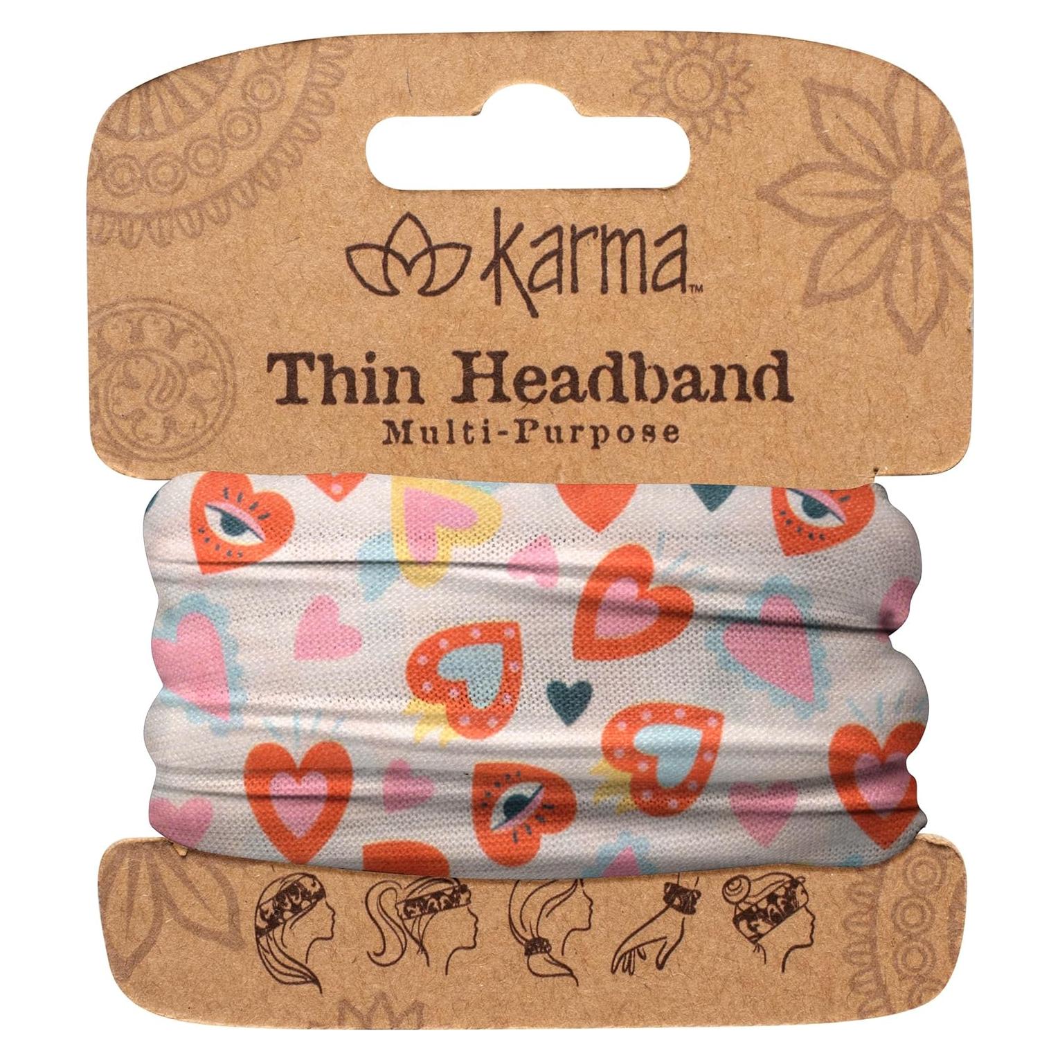 Diadema delgada Karma para mujeres - Tela elástica crema y naranja