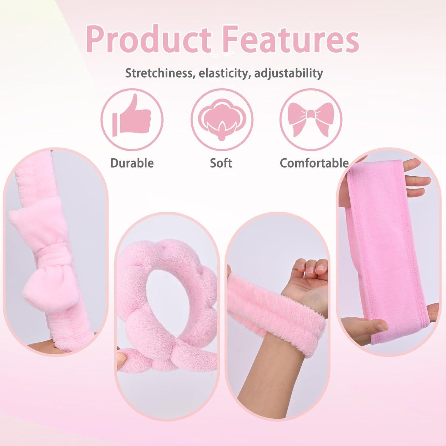 Juego de Spa LTHYHJ 20 Piezas Diademas y Muñequera Rosa