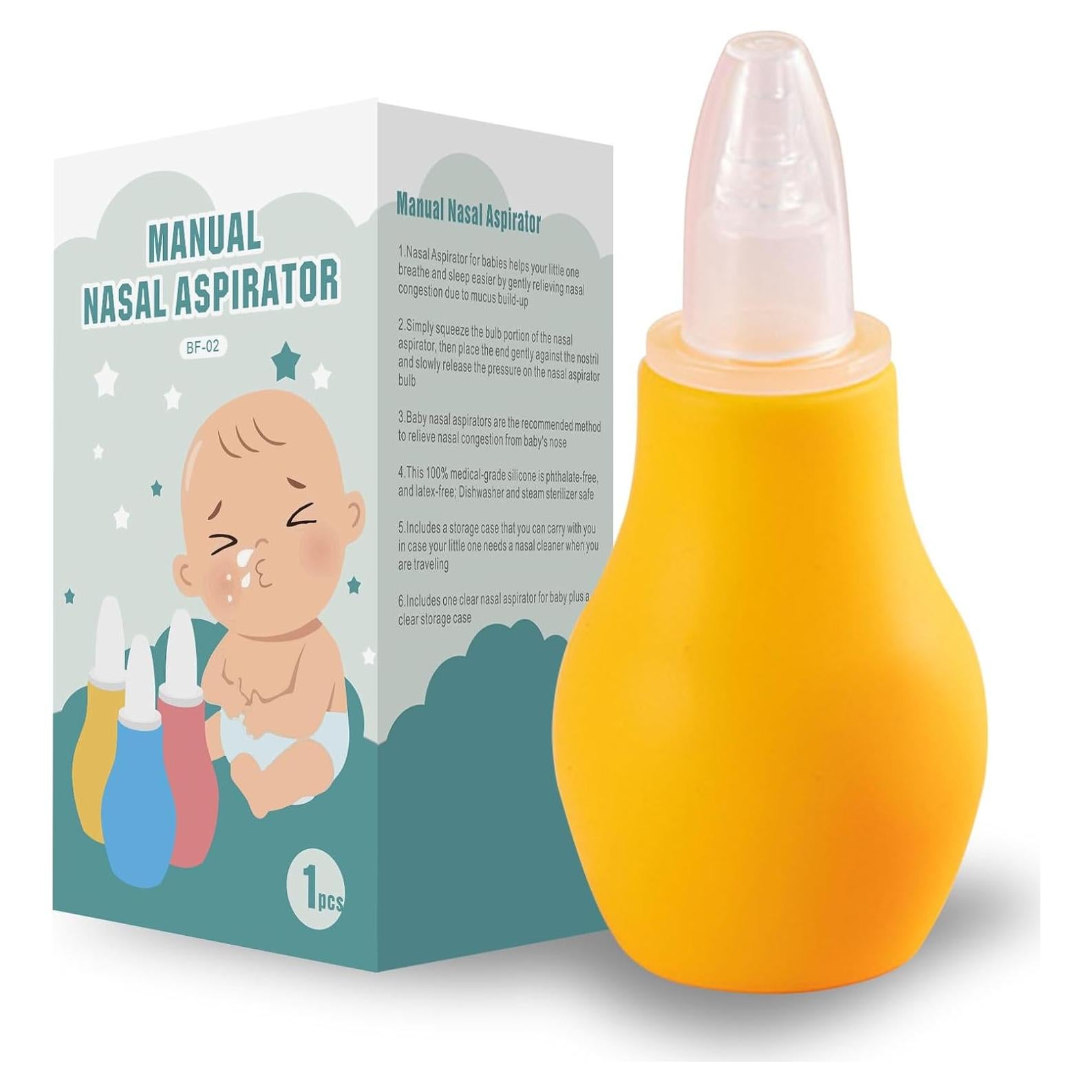Aspirador Nasal Manual para Bebé Sunneo Amarillo - Silicona Segura