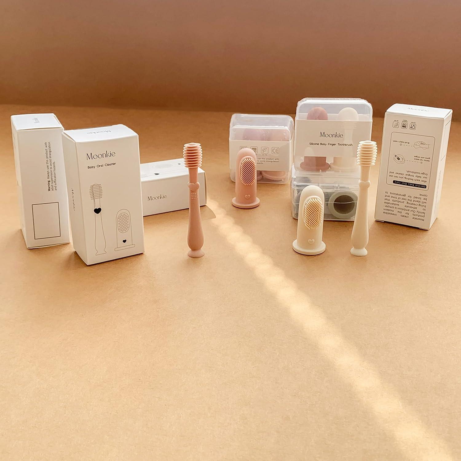 Kit de Cuidado Oral Bebé Moonkie | 2 Cepillos de Dedo y Limpiador de Lengua