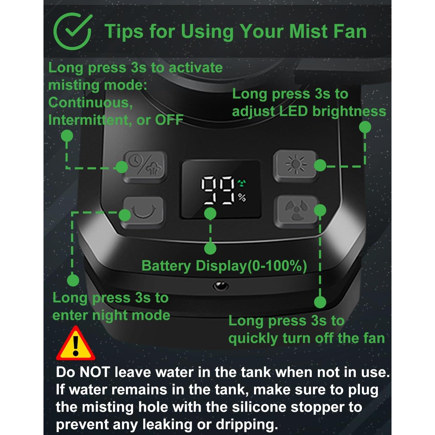 Ventilador Portátil Recargable Dymuzic 9" con Nebulización 20000mAh