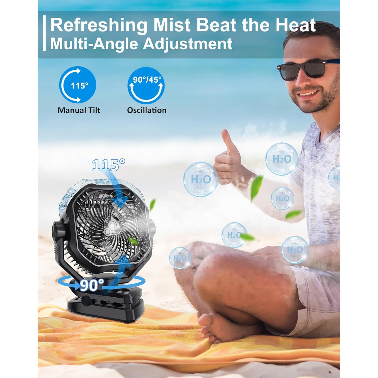 Ventilador Portátil Recargable Dymuzic 9" con Nebulización 20000mAh