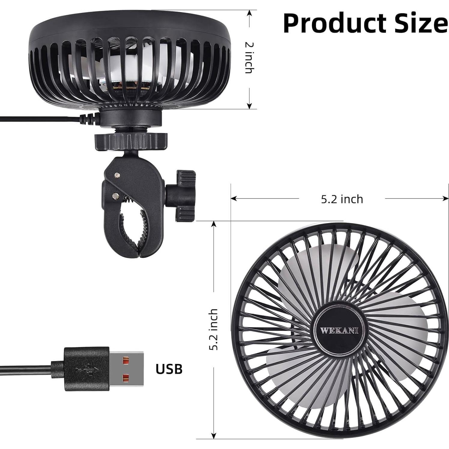 Ventilador Portátil WEKANI para Carro de Golf USB 3 Velocidades