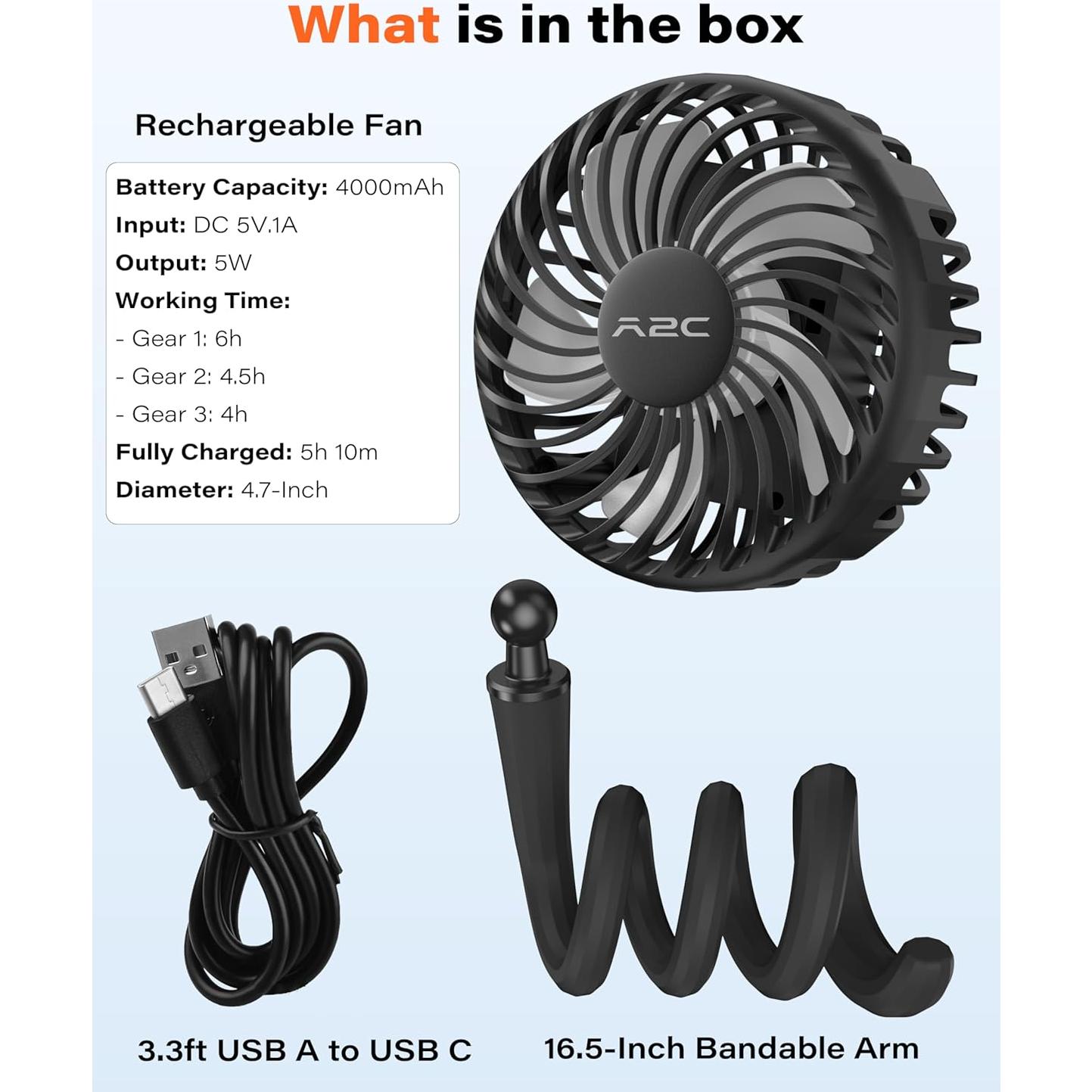 Ventilador A2C para Bicicleta Peloton 4.7" Recargable 4000mAh