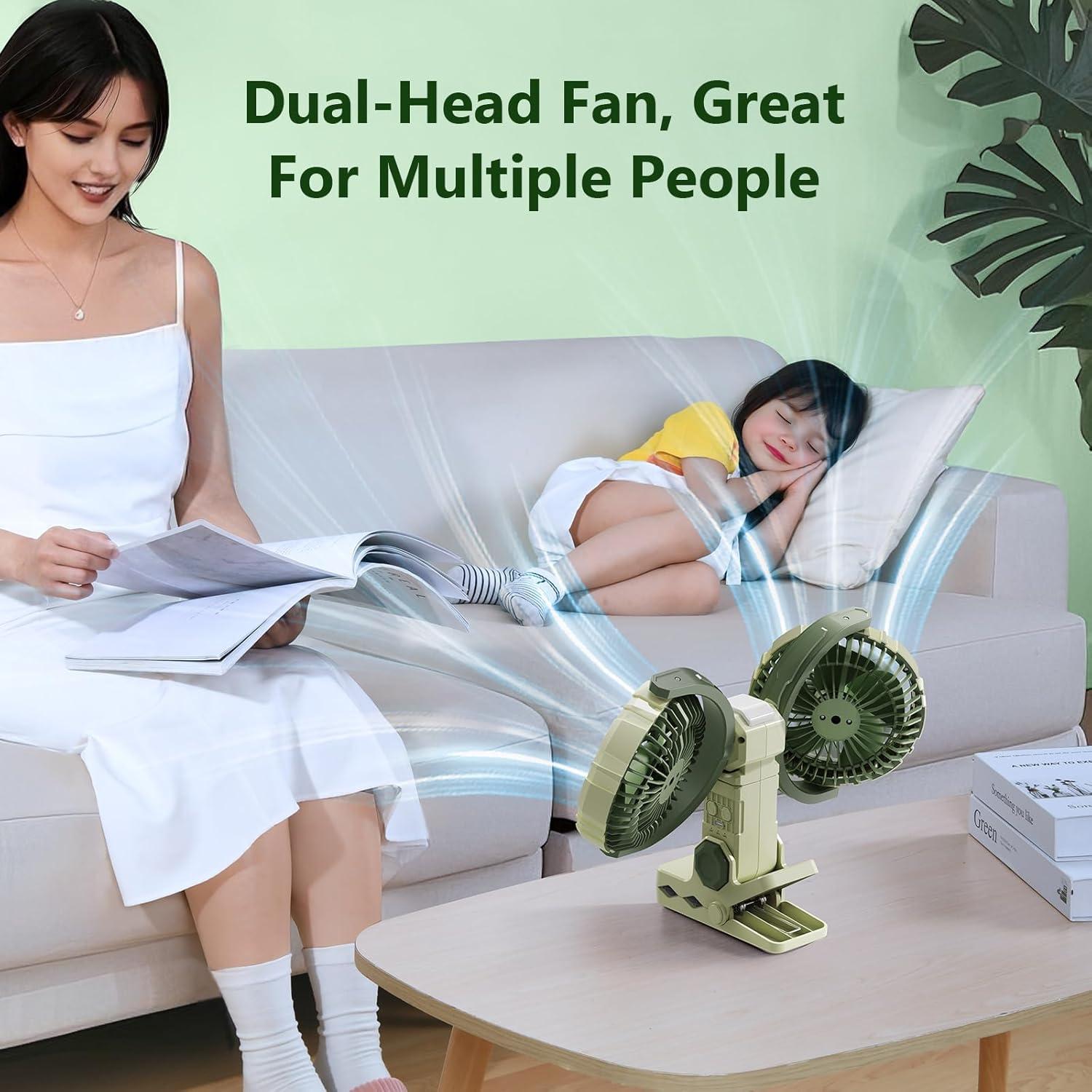 Ventilador Portátil Nediea F7311 Doble Cabeza 4000mAh Verde