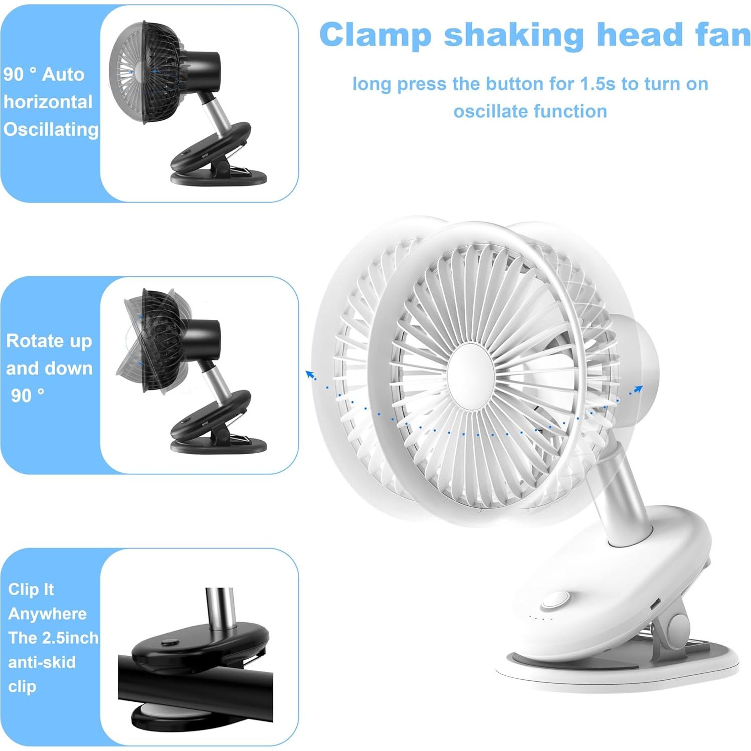 Ventilador Clip On Zestaline 6" Oscilante Recargable 5000mAh