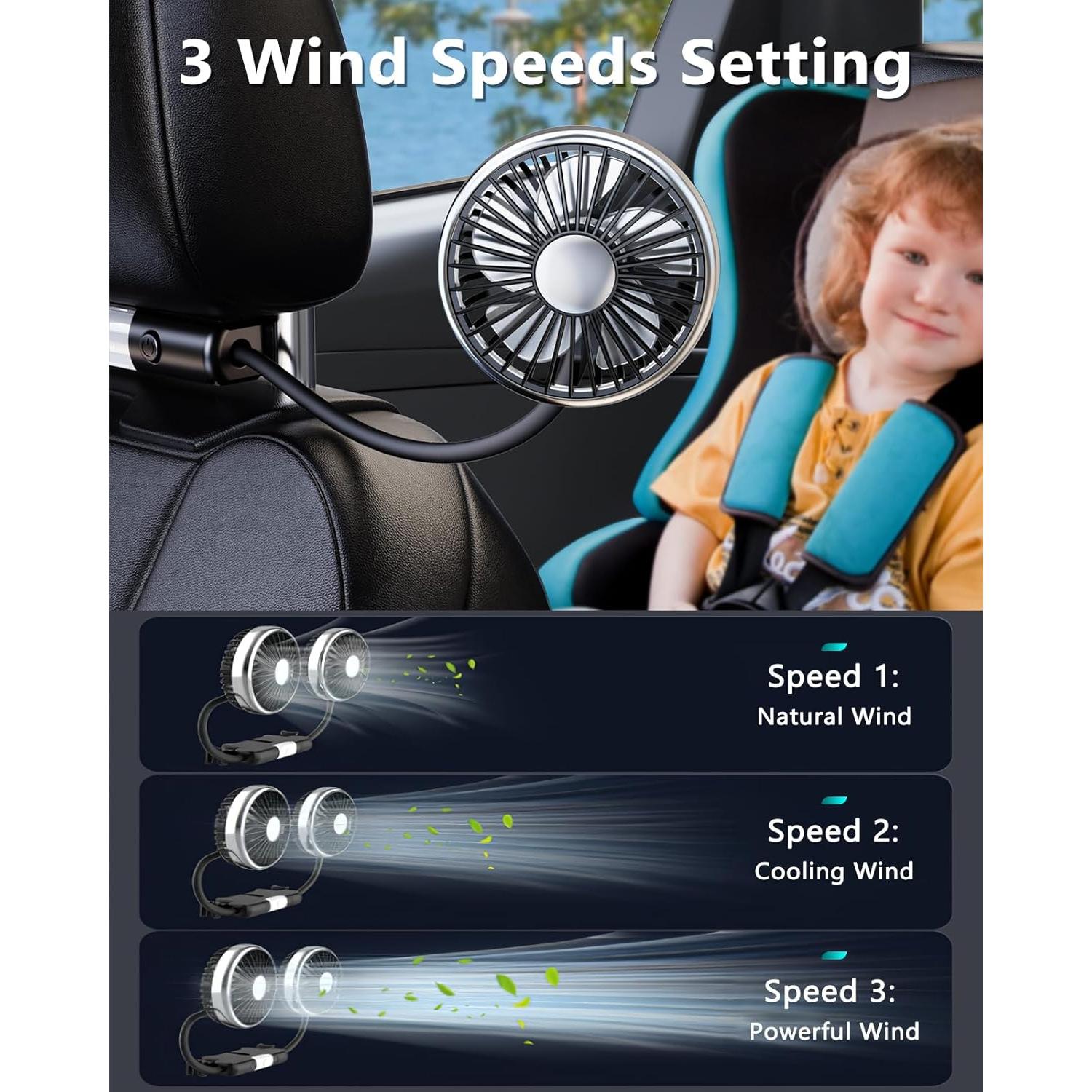 Ventilador de Auto xuenair 360° USB para Asiento Trasero