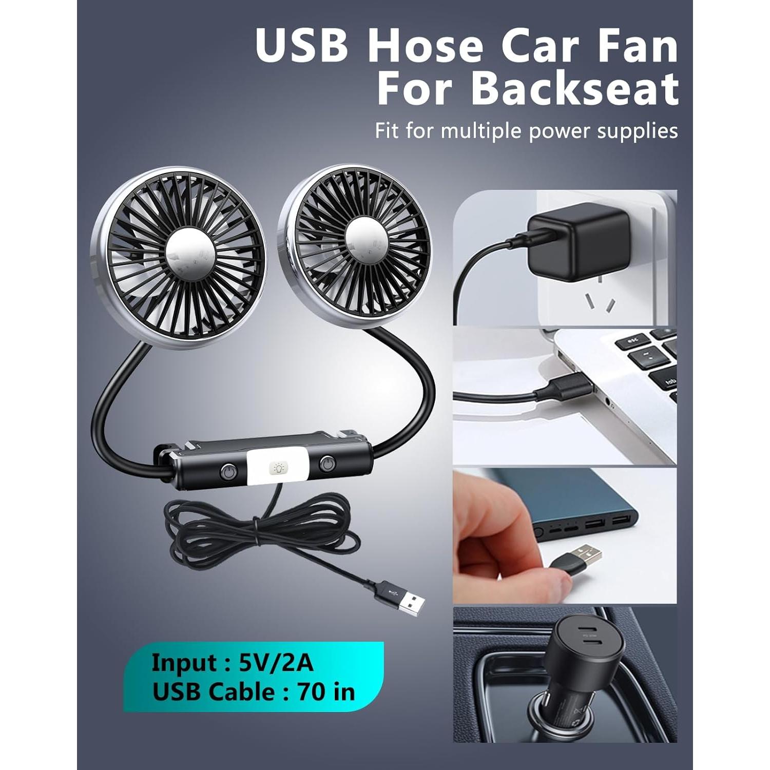 Ventilador de Auto xuenair 360° USB para Asiento Trasero