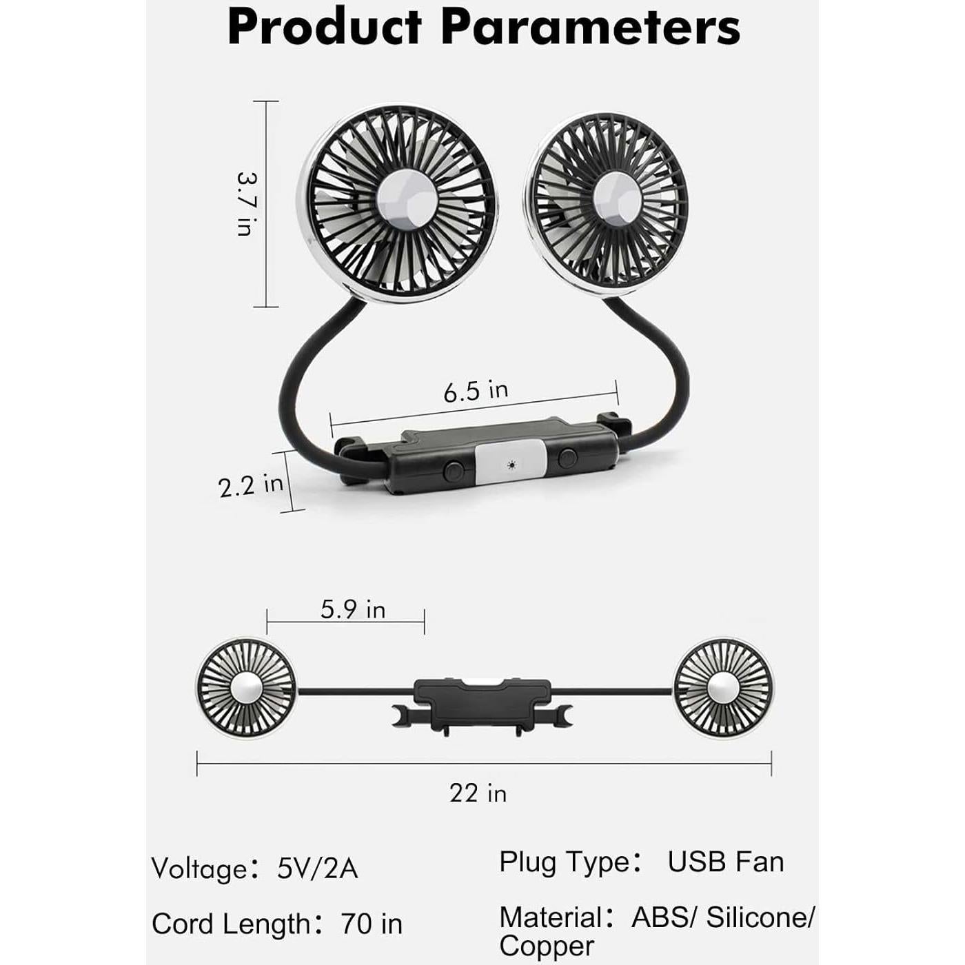 Ventilador de Auto xuenair 360° USB para Asiento Trasero