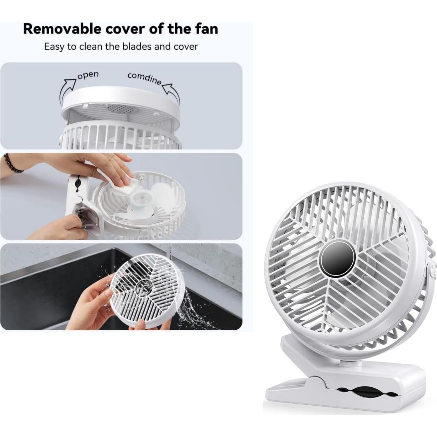 Ventilador Portátil Clip-on Genérico 10000mAh 3 Velocidades Blanco