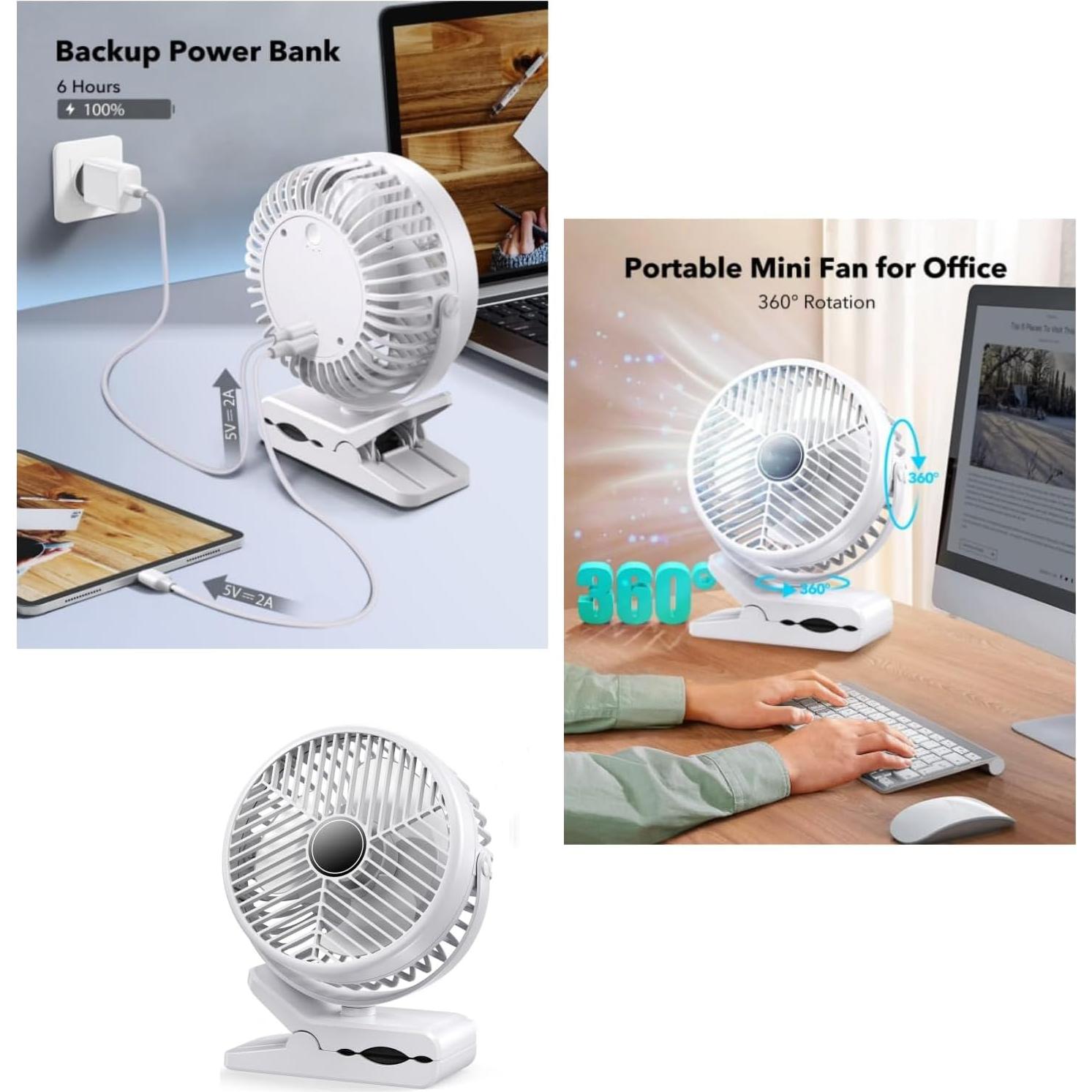 Ventilador Portátil Clip-on Genérico 10000mAh 3 Velocidades Blanco