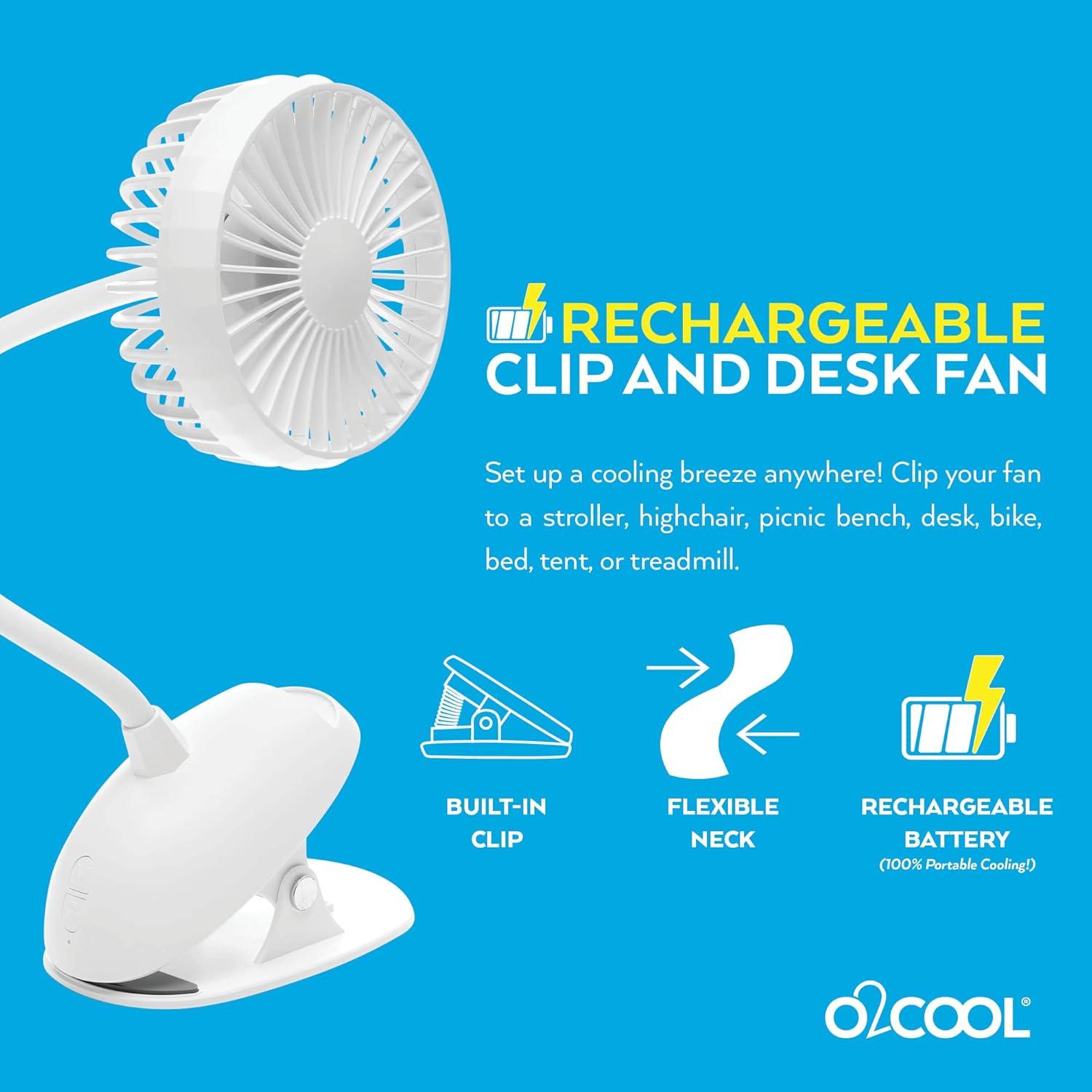 Ventilador de Clip Recargable O2COOL 10.16 cm 3 Velocidades