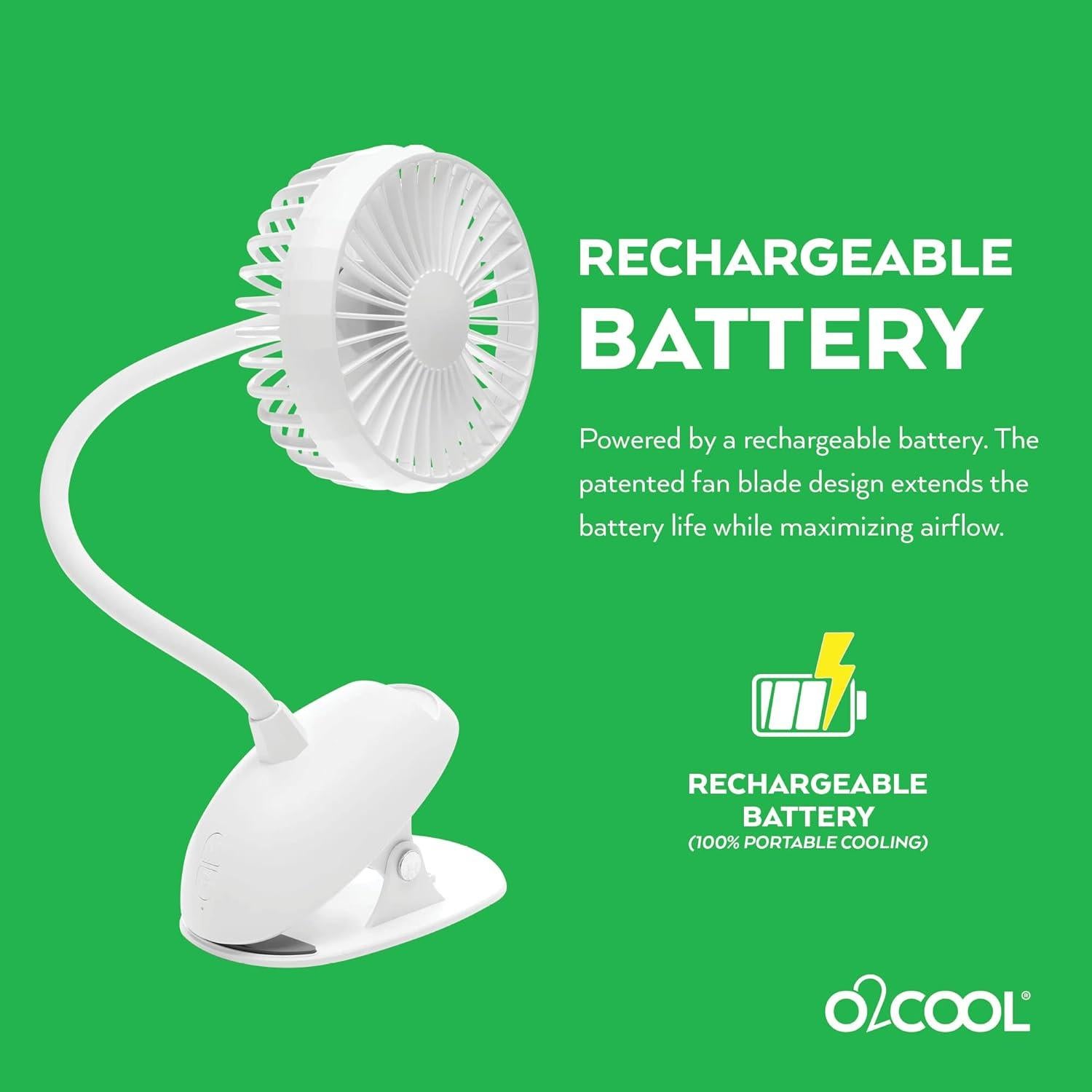 Ventilador de Clip Recargable O2COOL 10.16 cm 3 Velocidades