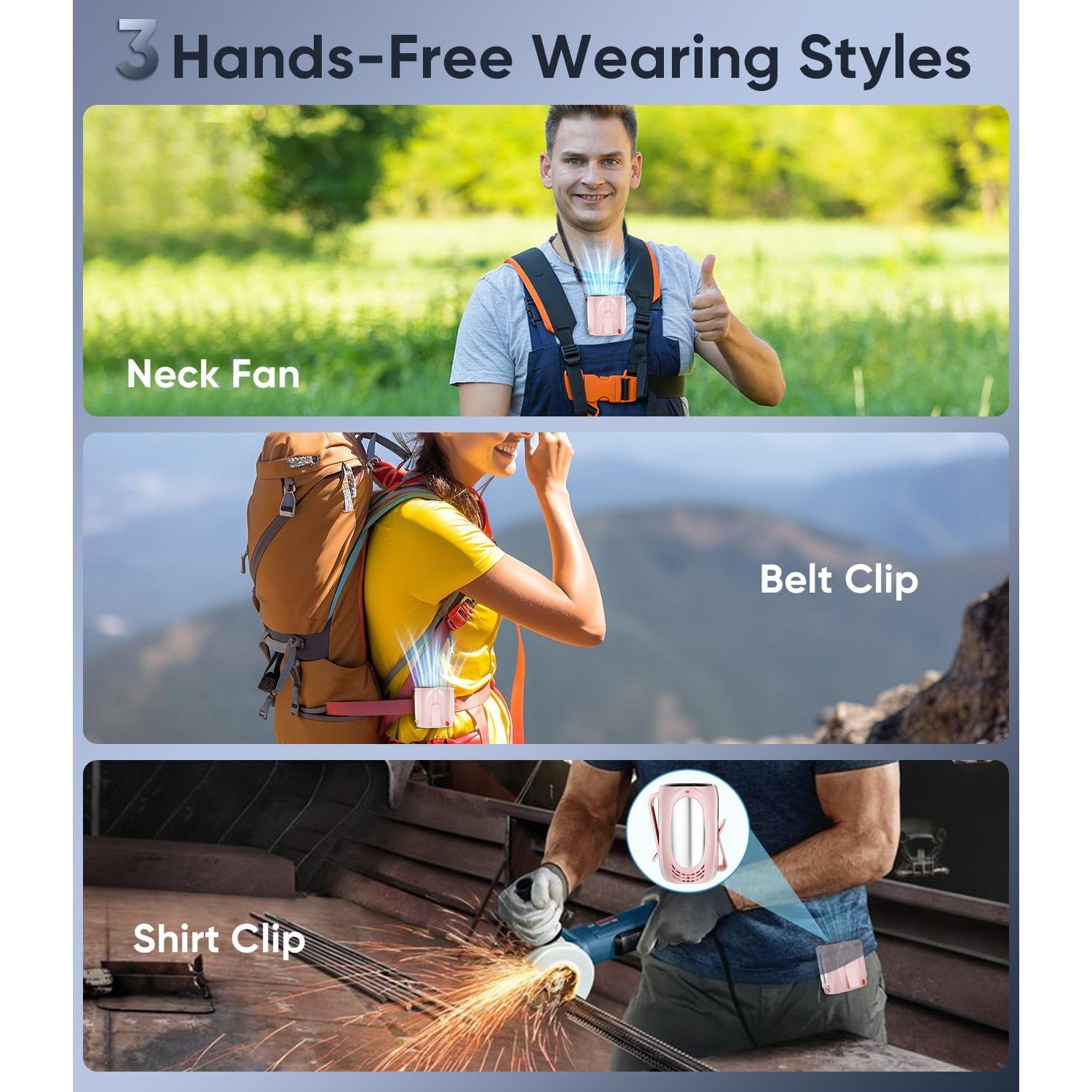 Ventilador Portátil de Cintura Tedajo Y7, 6 Velocidades, Rosa