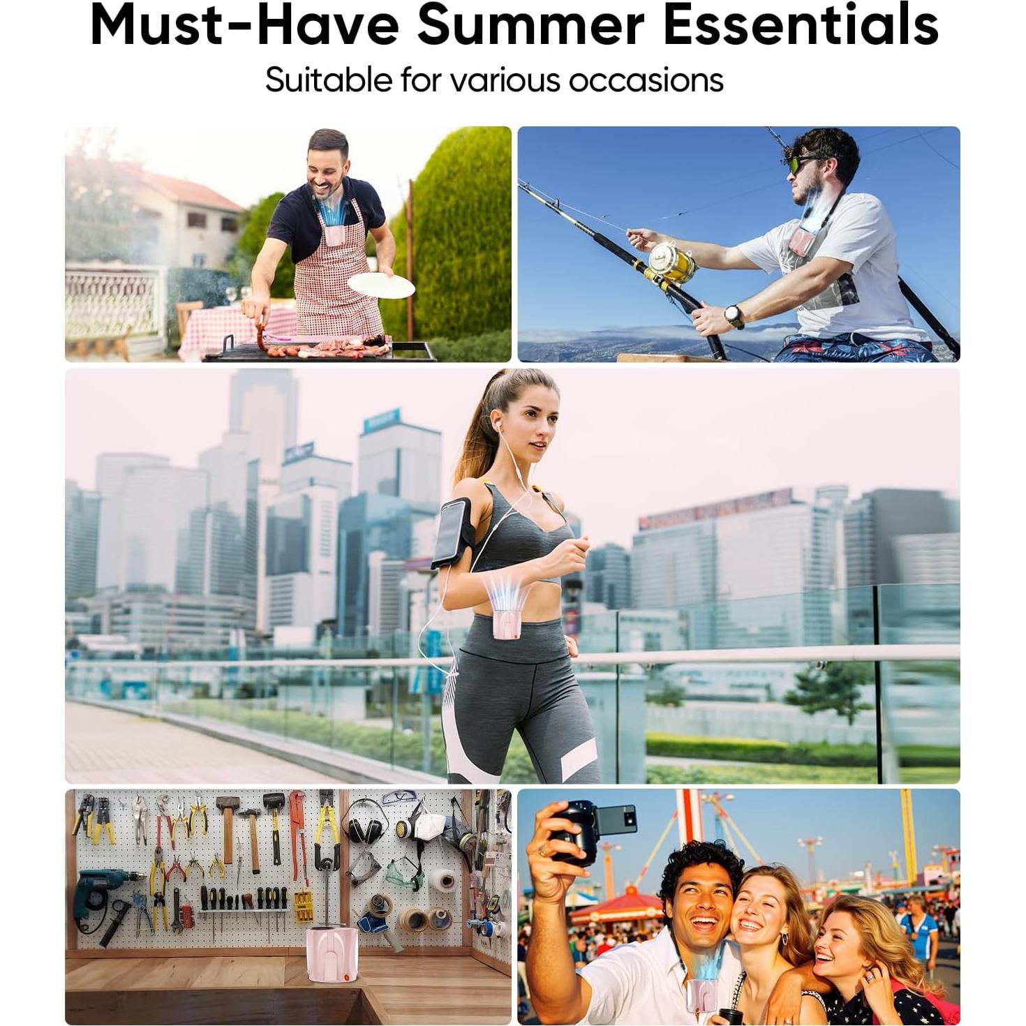 Ventilador Portátil de Cintura Tedajo Y7, 6 Velocidades, Rosa