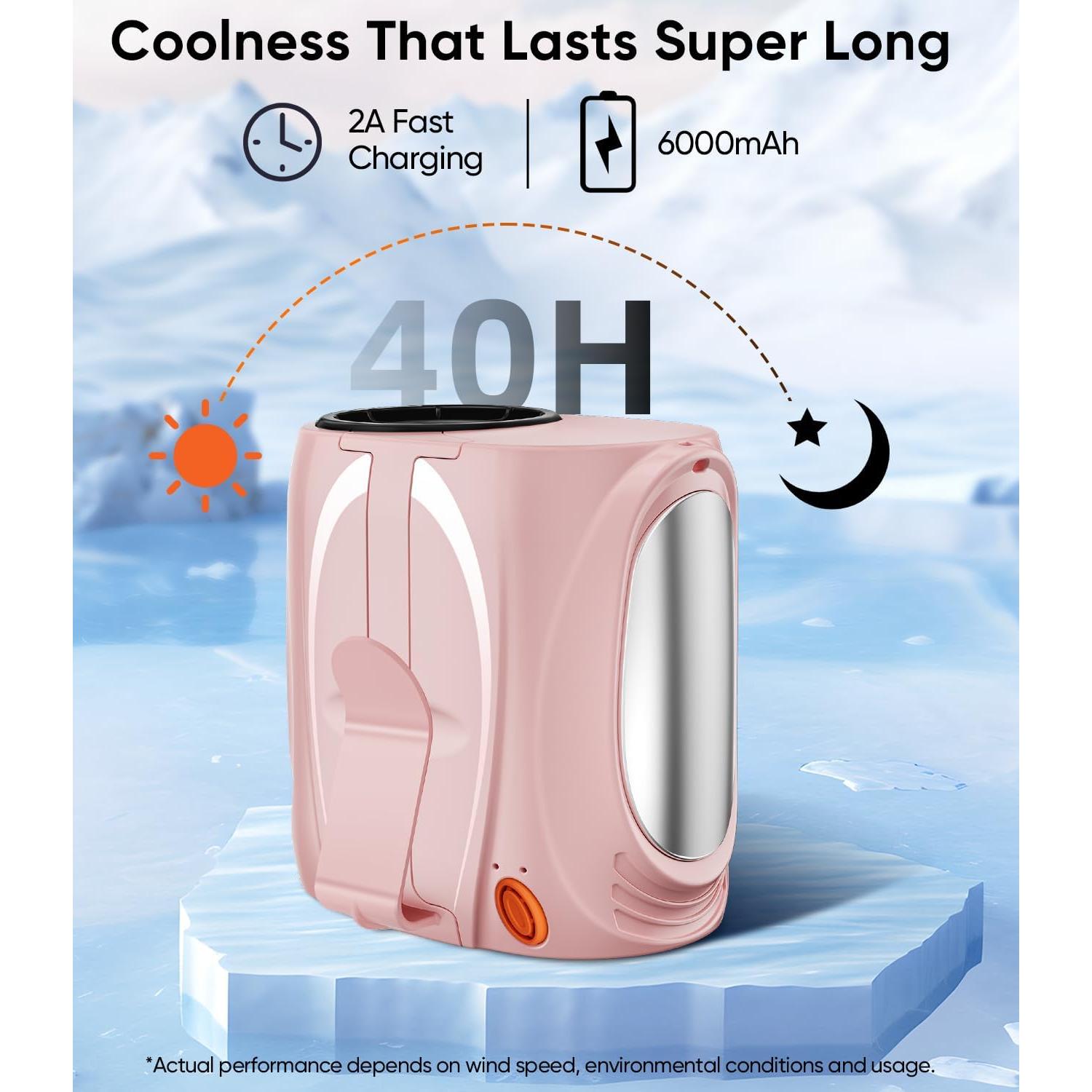 Ventilador Portátil de Cintura Tedajo Y7, 6 Velocidades, Rosa